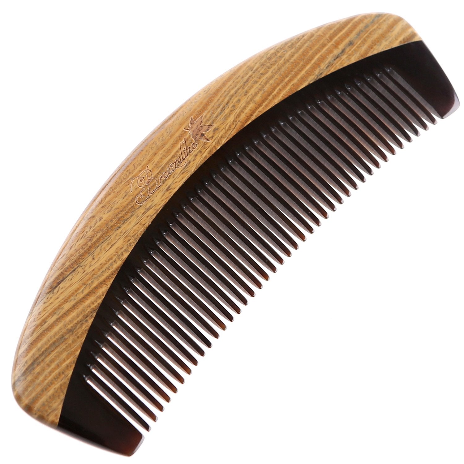 Breezelike No Static Handleless Black Buffalo Horn With Green Sandalwood Fine Tooth Comb