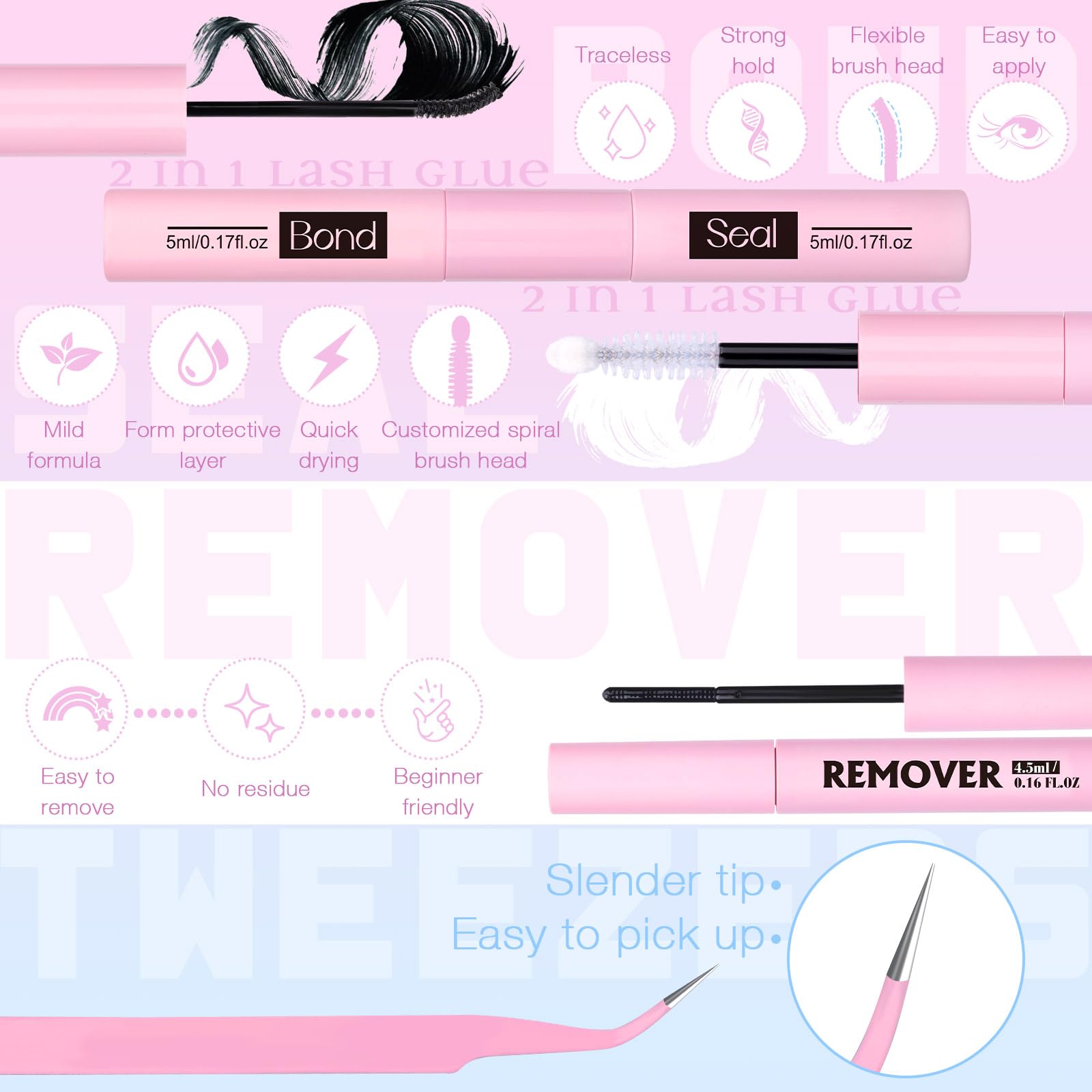 Manga Lash Clusters Kit Anime Eyelash Clusters Kit Wispy Cluster Eyelash Extension Kit DIY Lash Extension Kit 10-16mm Spiky Individual Lashes with Bond and Seal Lash Glue, Tweezers and Remover