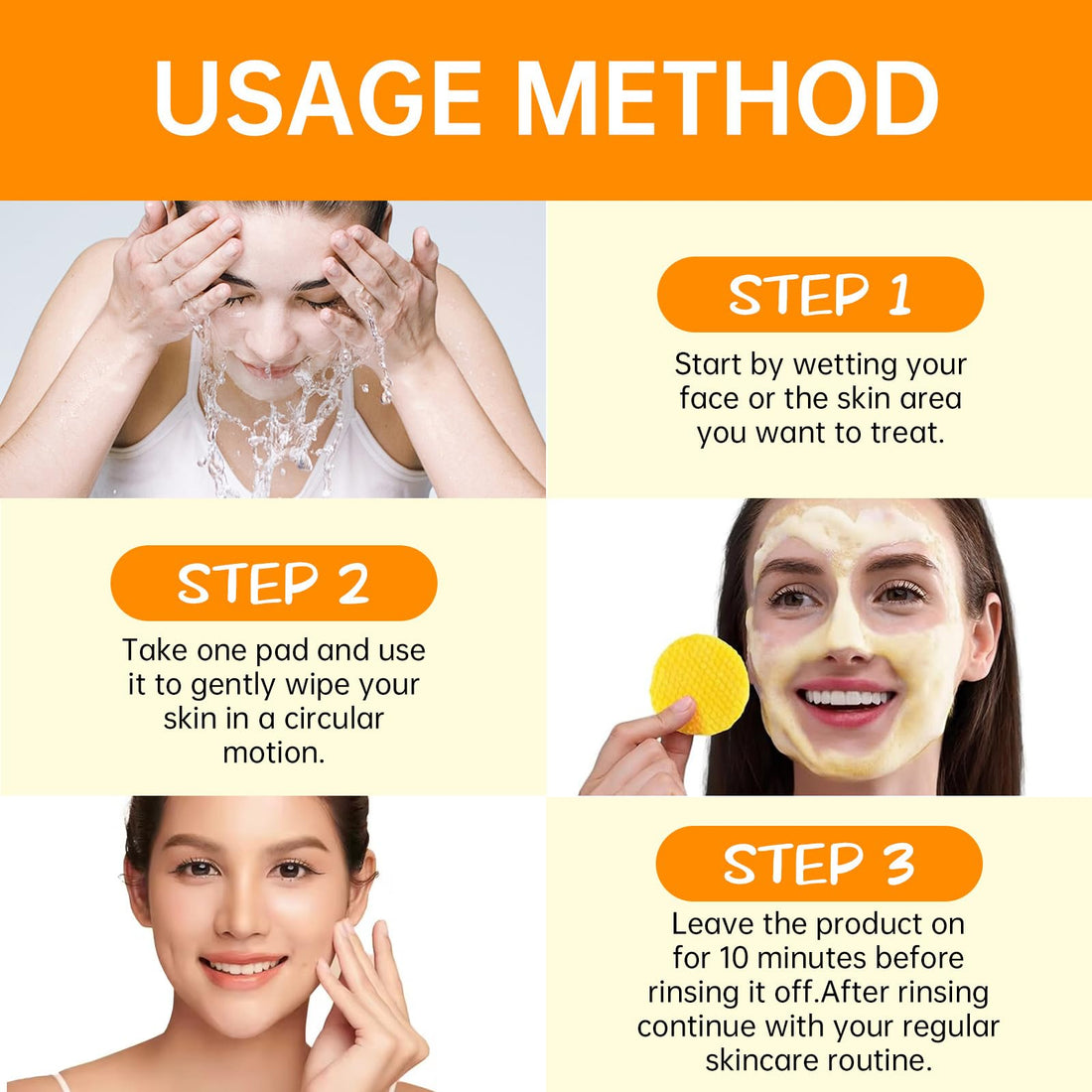 Turmeric Face Scrub Cleansing Pads, Turmeric Glow Wash - Exfoliating Helps Balance Skin. (50 Pcs)