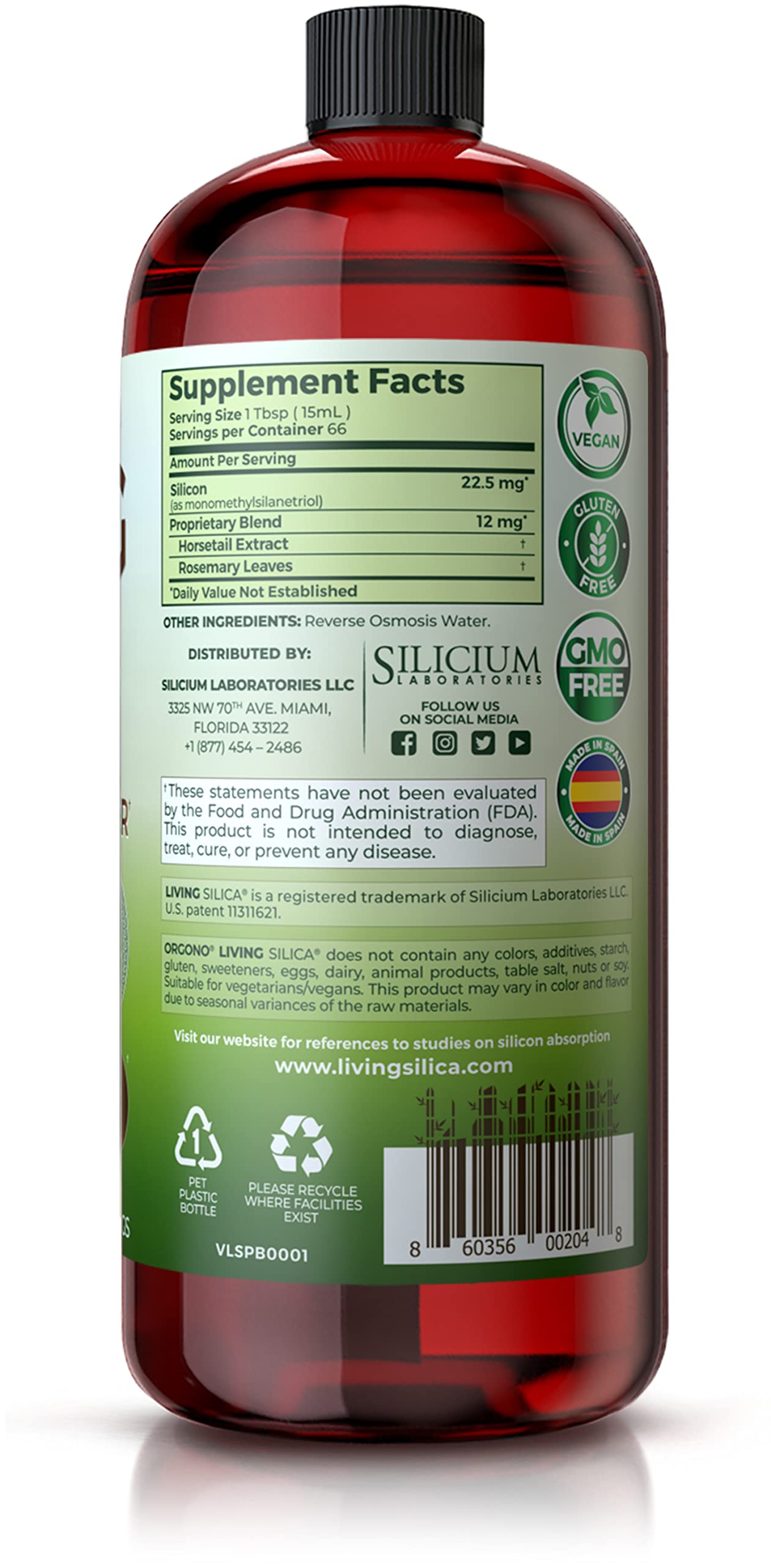 Living Silica Plant Based Collagen Booster | Vegan Collagen Booster | Supports Healthy Collagen and Elastin Production for Joint & Bone Support, Glowing Skin, Strong Hair & Nails | 33.85 Fl Oz