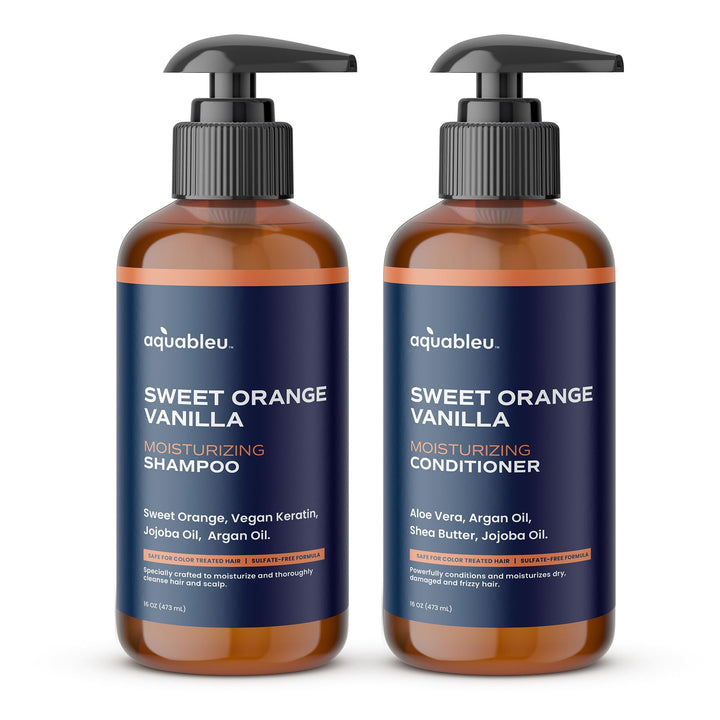 Aquableu Sweet Orange Vanilla Shampoo & Conditioner Set – Natural Moisturizing, For Dry & Damaged Hair – Sulfate & Paraben Free – For Colour Treated Hair – 16oz