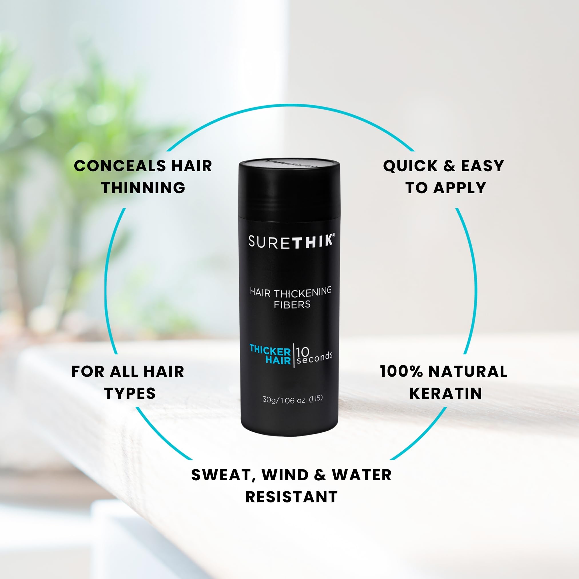 SureThik Hair Thickening Fiber, 100% Organic Keratin Natural Building Fibers, 30 G, Black