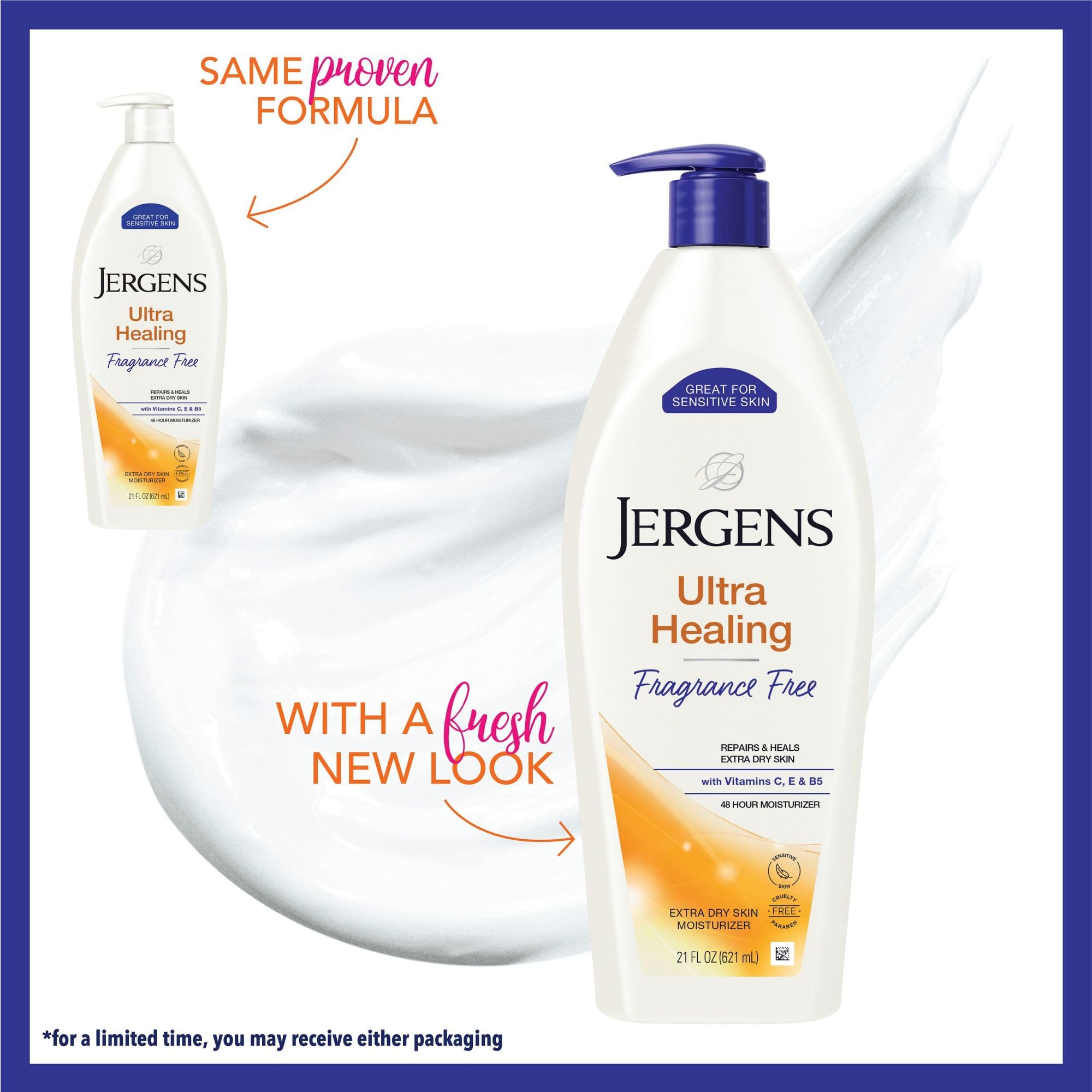 Jergens Ultra Healing Dry Skin Lotion, Hand and Body Moisturizer for Quick Absorption into Extra Dry Skin with Hydralucence Blend, Vitamins C, E and B5, White, 21 oz