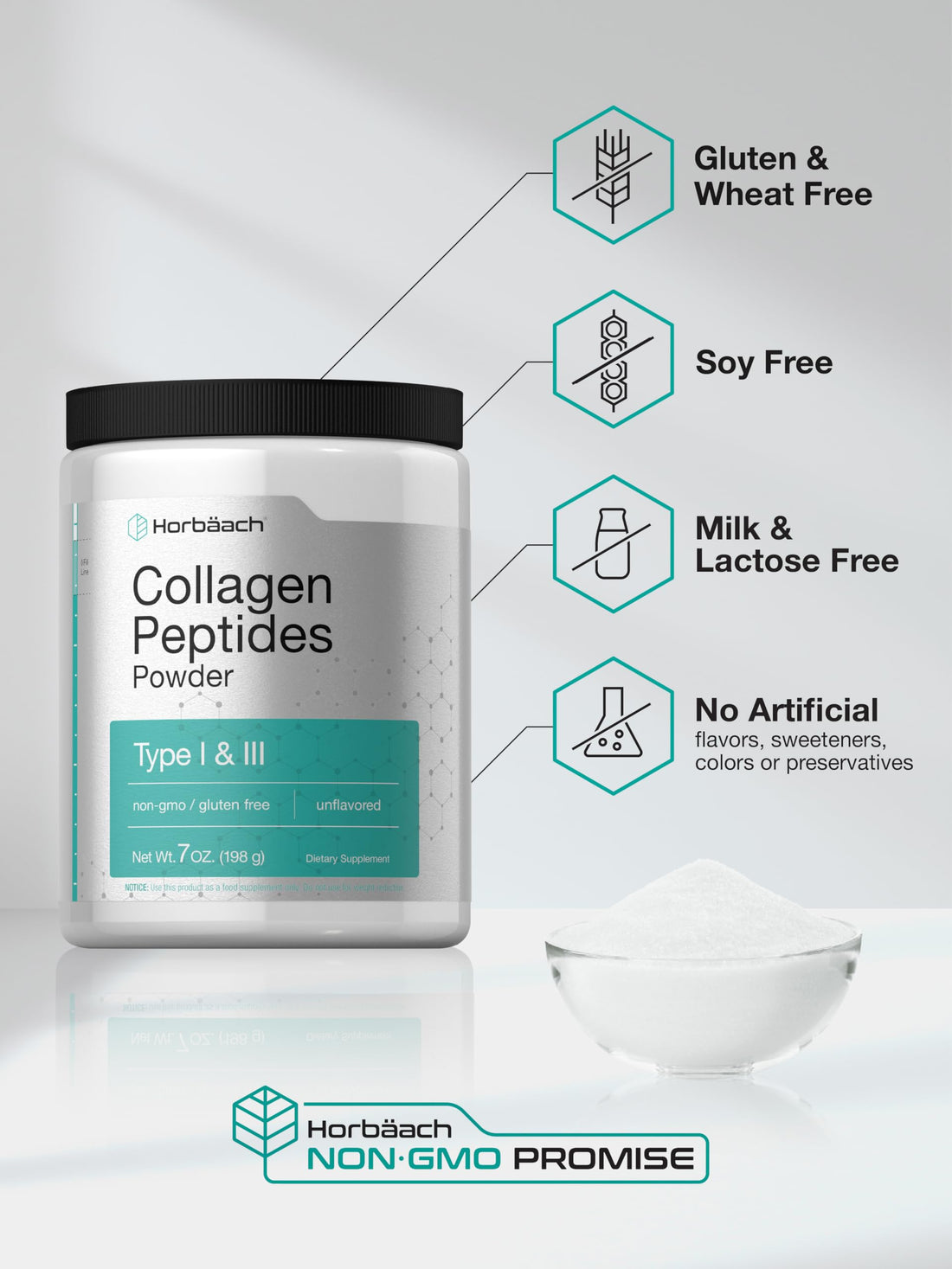 Horbäach Collagen Peptides Powder 7oz | Type I and III | Unflavored Multi Collagen Protein and Amino Acids | Gluten Free, Keto & Paleo Friendly