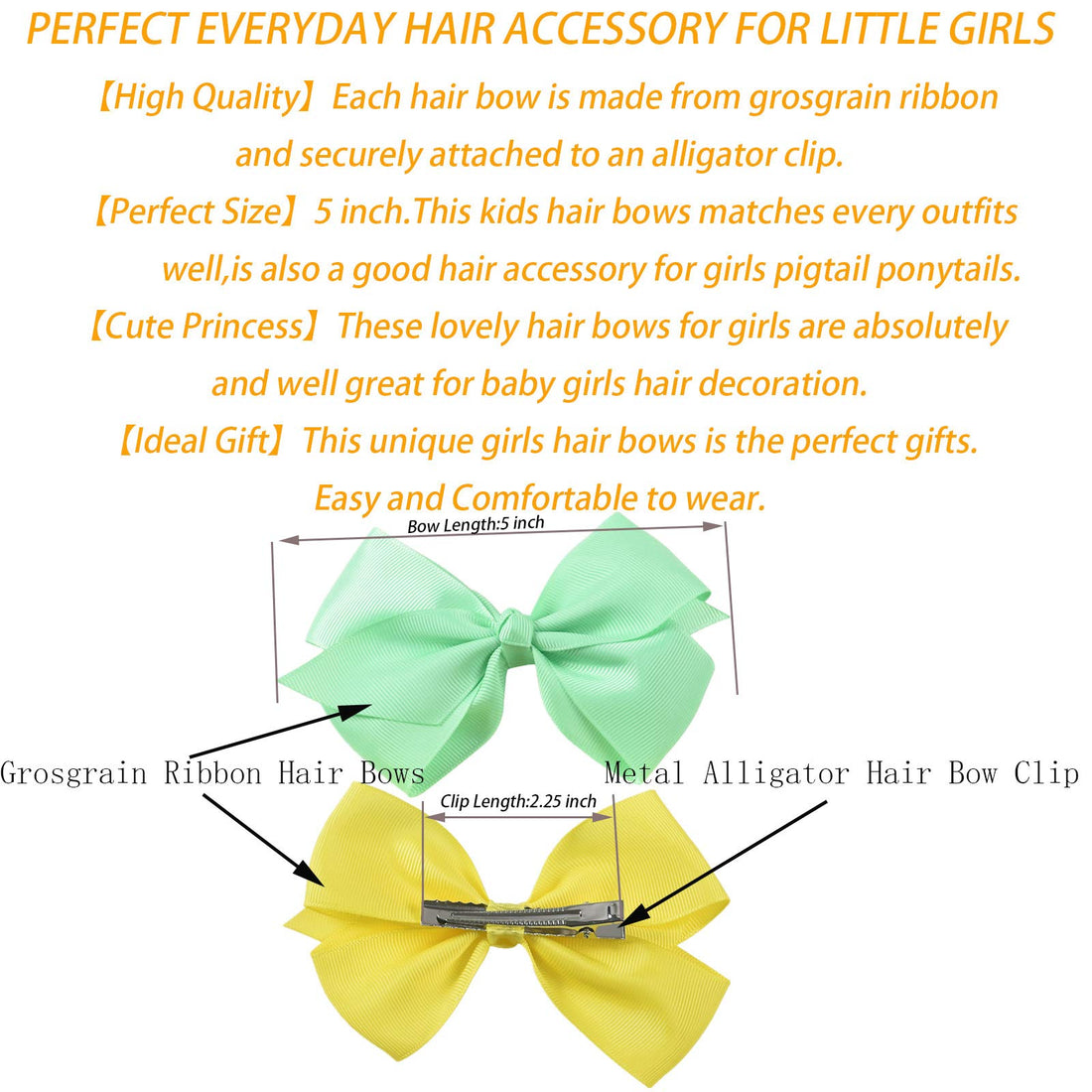 Eyegla Hair Bows For Girls 5 Inch Bow Hair Clips Girl Hair Bows For Hair Grosgrain Ribbon Hair Accessories Pack of 12 Color