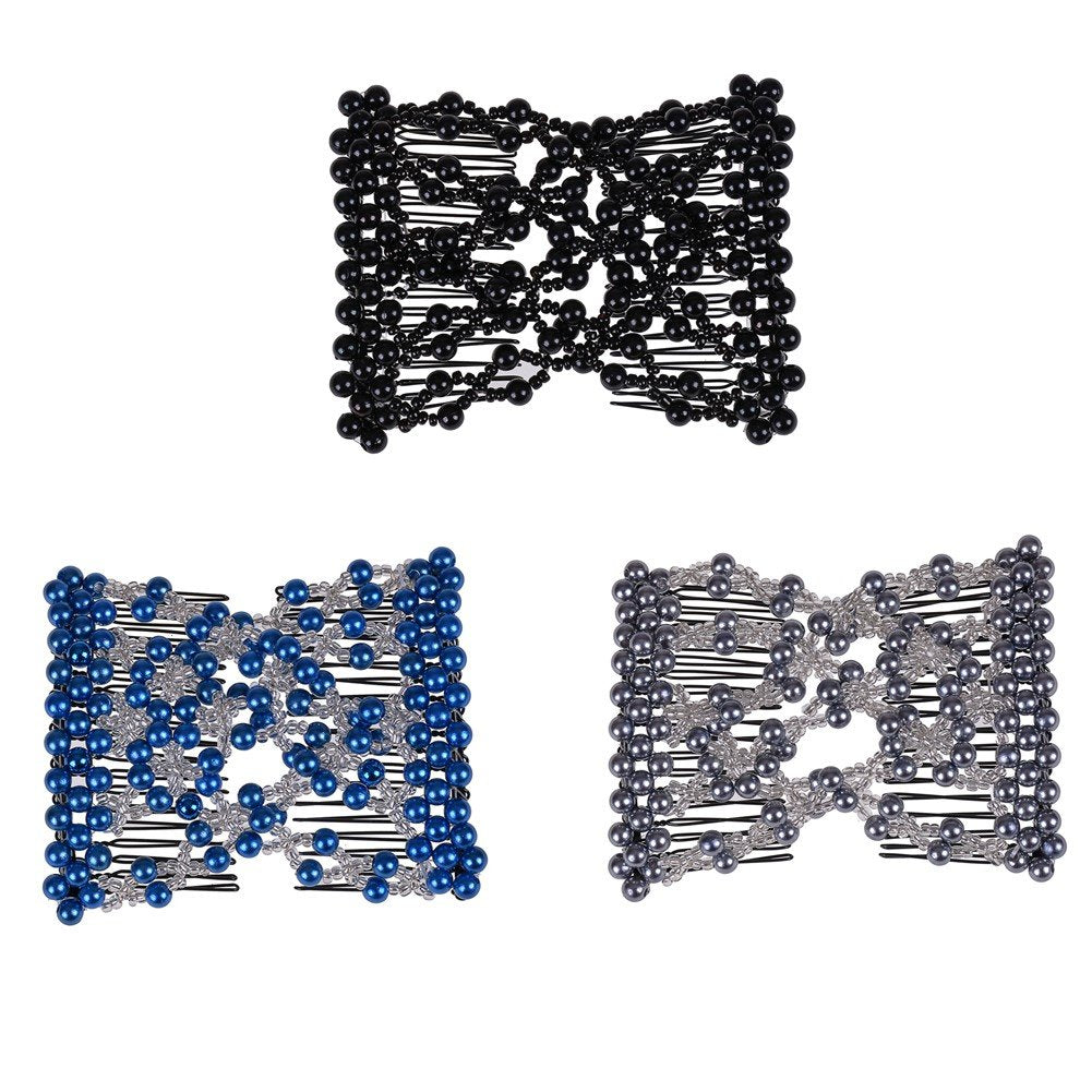 Casualfashion Hair Accessories Casualfashion Pack of 3 Awesome Ez Stretching Combs, Hand-beaded Double Combs Hair Clips for Women Girls