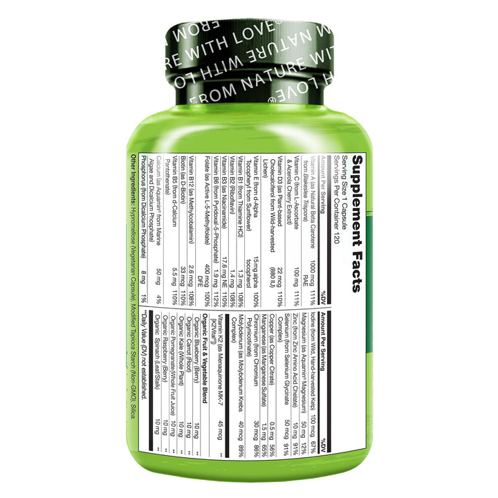 NATURELO Mens Multivitamins - One Daily Multivitamin for Men with Vitamins, Minerals & Organic Whole Foods, Boost Energy & Health, Non-GMO, 120 Vegetarian Capsules