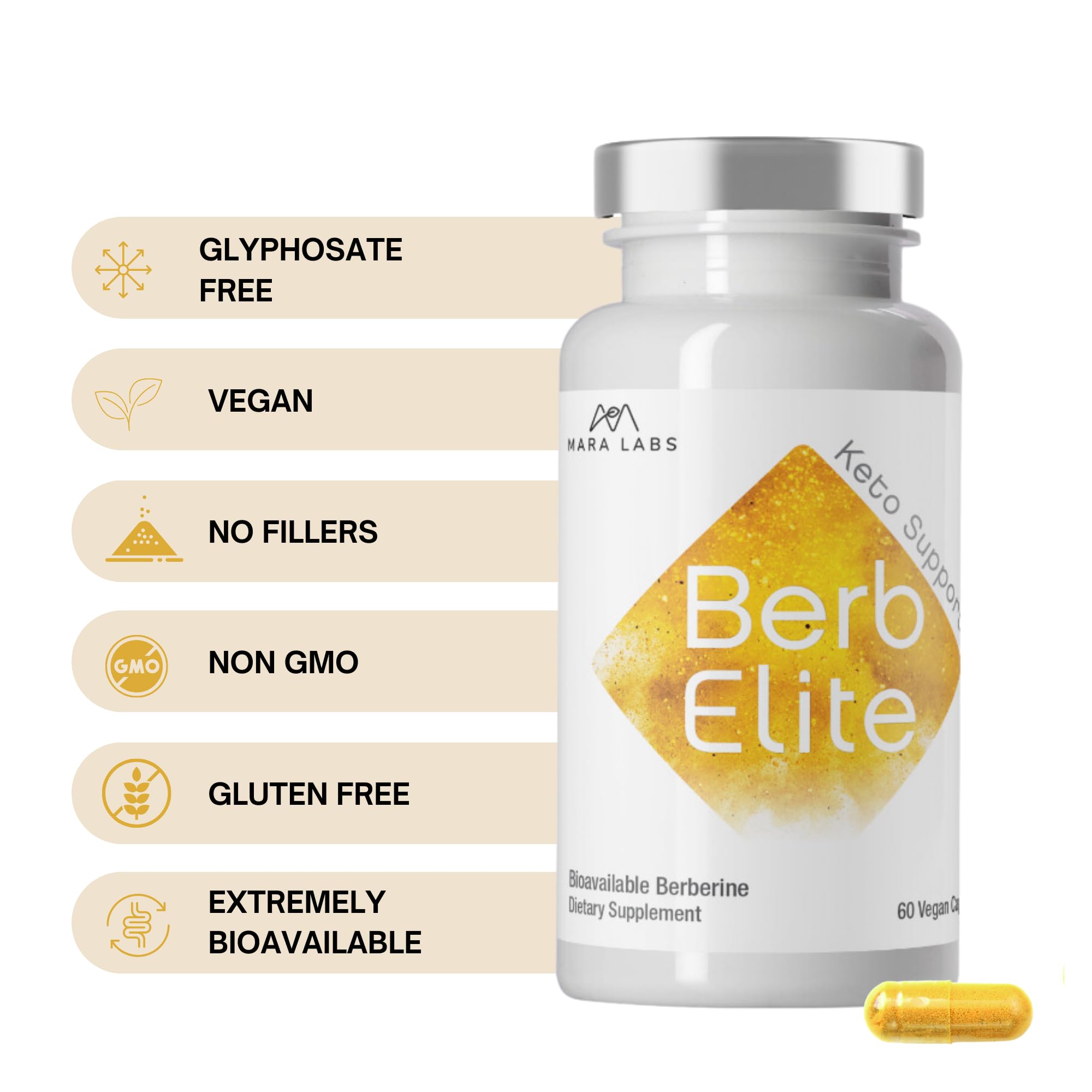 Mara Labs BerbElite | 350mg Berberine HCL & Broccoli Seed Complex for Increase Bioavailability | 30 Servings