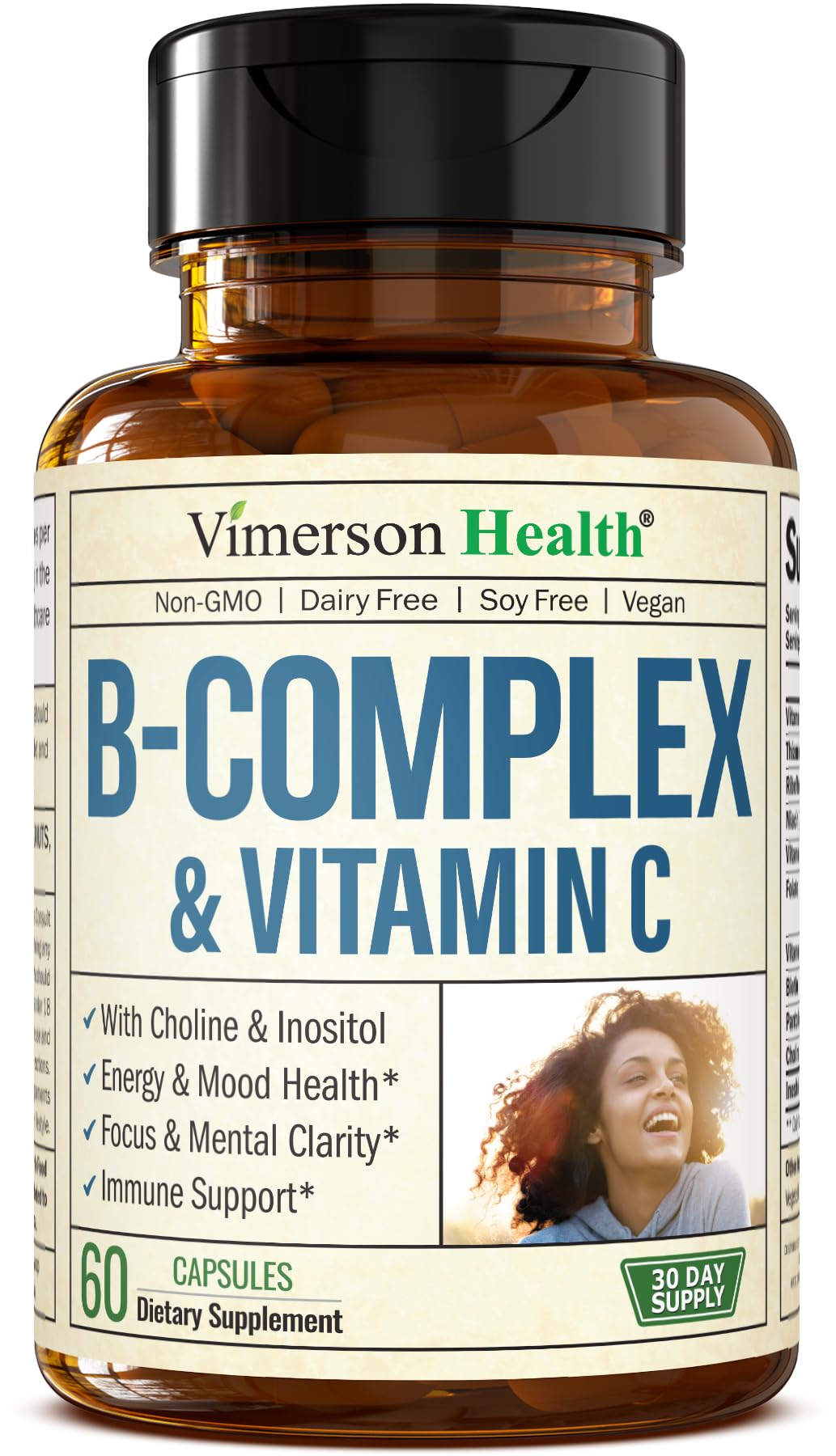 Vitamin B Complex with Vitamin C & Folic Acid (Folate) - 8 High Potency B Vitamins: B1, B2, B3, B5, B6, B7, Vitamin B12 + Biotin, Choline & Inositol. Aids Mood, Energy, Nervous System & Immune Support