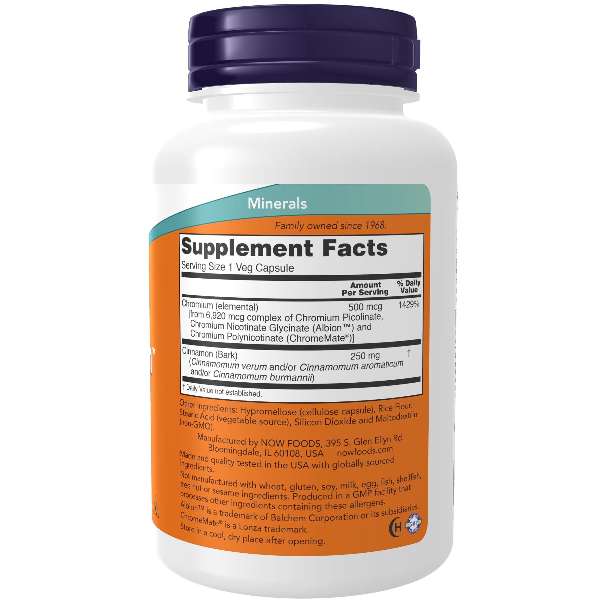 NOW Supplements, Tri-Chromium™ 500 mcg with Cinnamon, Insulin Co-Factor*, 180 Veg Capsules