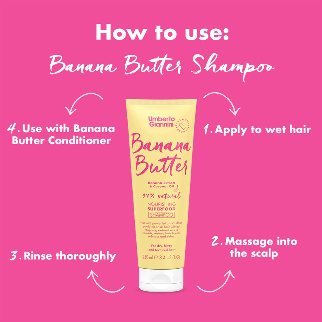 Umberto Giannini Banana Butter Nourishing Superfood Shampoo, Vegan & Cruelty Free Moisturising Formula for Dry, Textured or Frizzy Hair