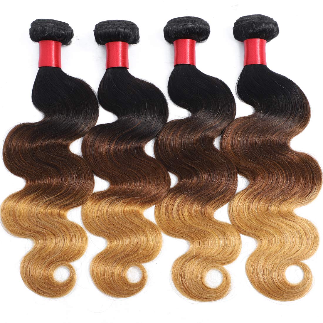 AUTTO Hair Ombre Brazilian Hair Body Wave 3 Bundles 1B/4/27 Virgin Human Hair Extensions 3 Tone Virgin Hair Body Wave Weaves (1B/4/27,121416)