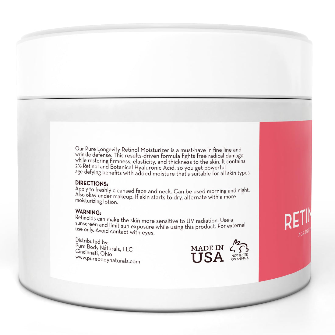 Pure Body Naturals Retinol Moisturizer, 1.7 Ounces - Moisturizing Retinol Cream for Face, Age Defying Eye Cream for Wrinkles and Lines with Hyaluronic Acid, Shea Butter, and Jojoba Oil