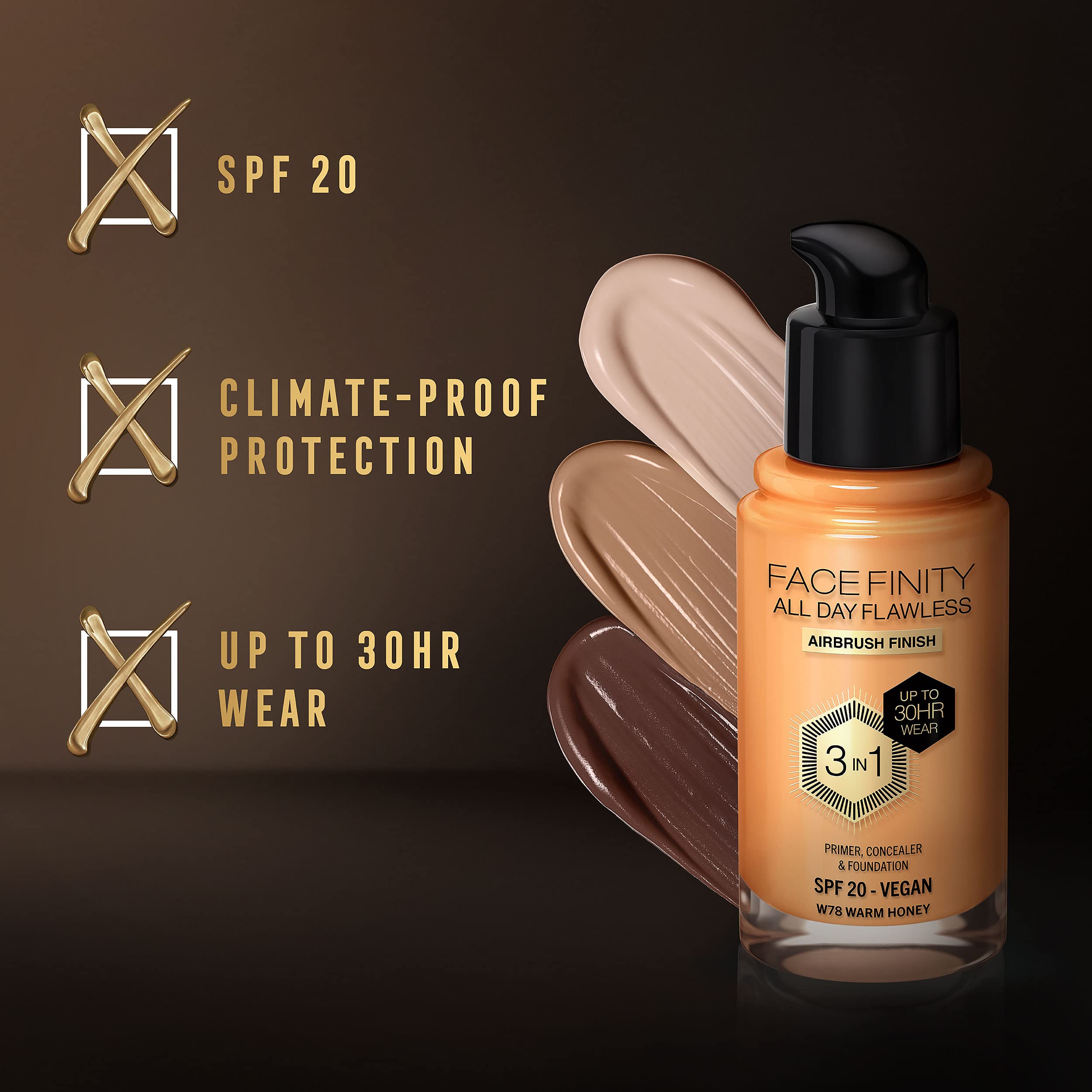 Max Factor Face Finity All Day Flawless 3 In 1 Foundation - Warm Honey