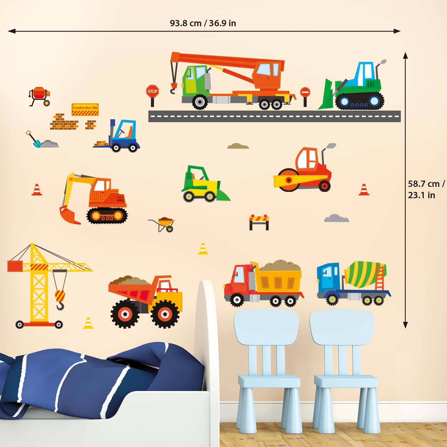 DECOWALL DS-8012 Construction Vehicles Cars Transport Kids Wall Stickers Wall Decals Peel and Stick Removable Wall Stickers for Kids Nursery Bedroom Living Room Decor 1712