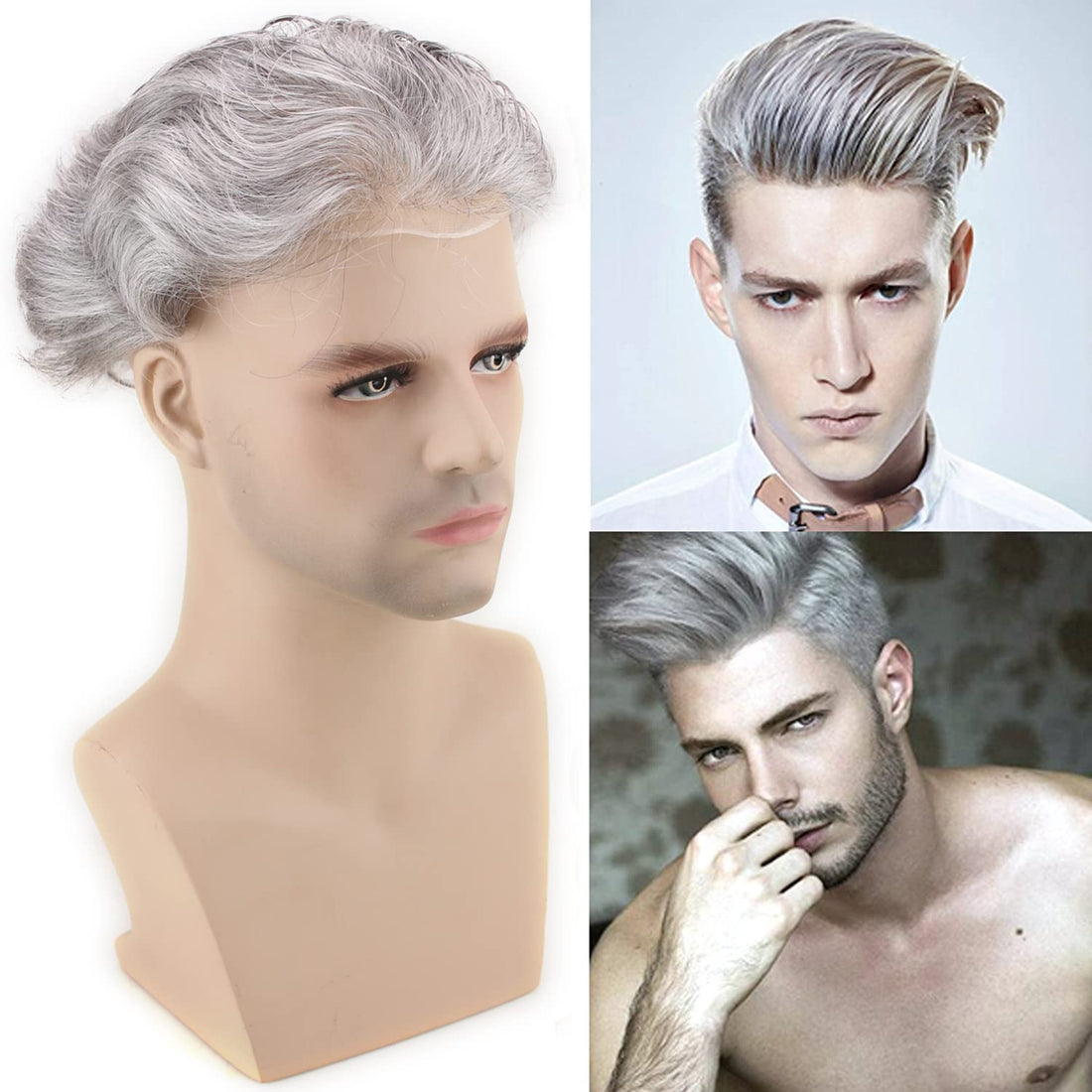 Rossy&Nancy Men Hairpiece Real French Lace Human Hair Replacement for Men Wig Thin Skin Men's Toupee 20% #2 Color Mixed 80% Grey Hair