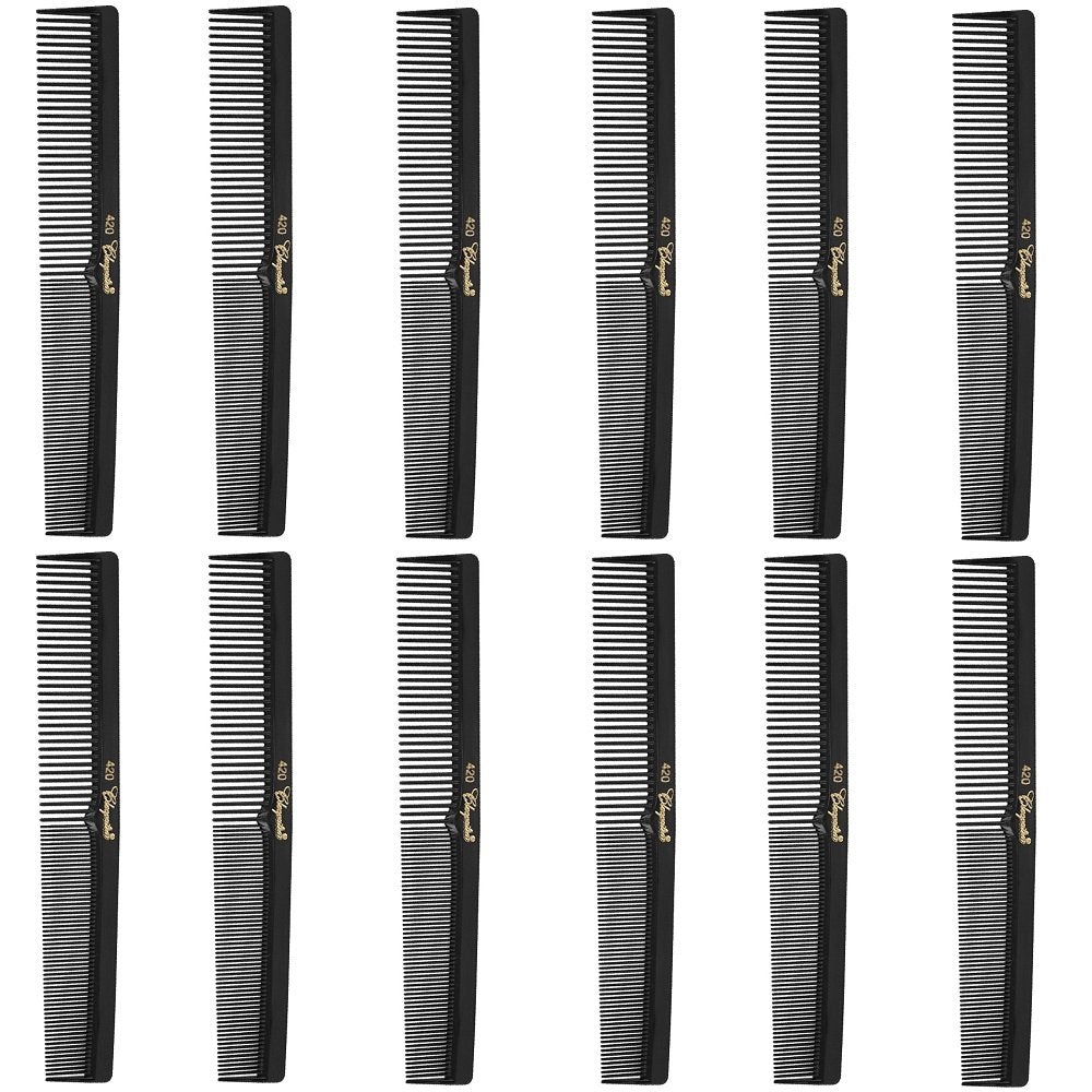 Barber Cleopatra 420 7 Flat Square Back Hair Comb (12 Pack) 12 x SB-C420-BLK