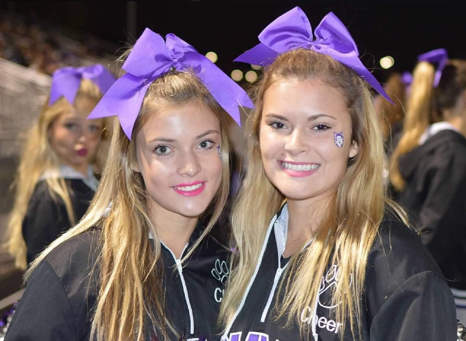 7 Jumbo Cheer Bow Big Hair Bows with Ponytail Holder Large Classic Accessories for Teens Women Girls Softball Cheerleader Sports Elastics Ties Handmade by Kenz Laurenz (Purple)