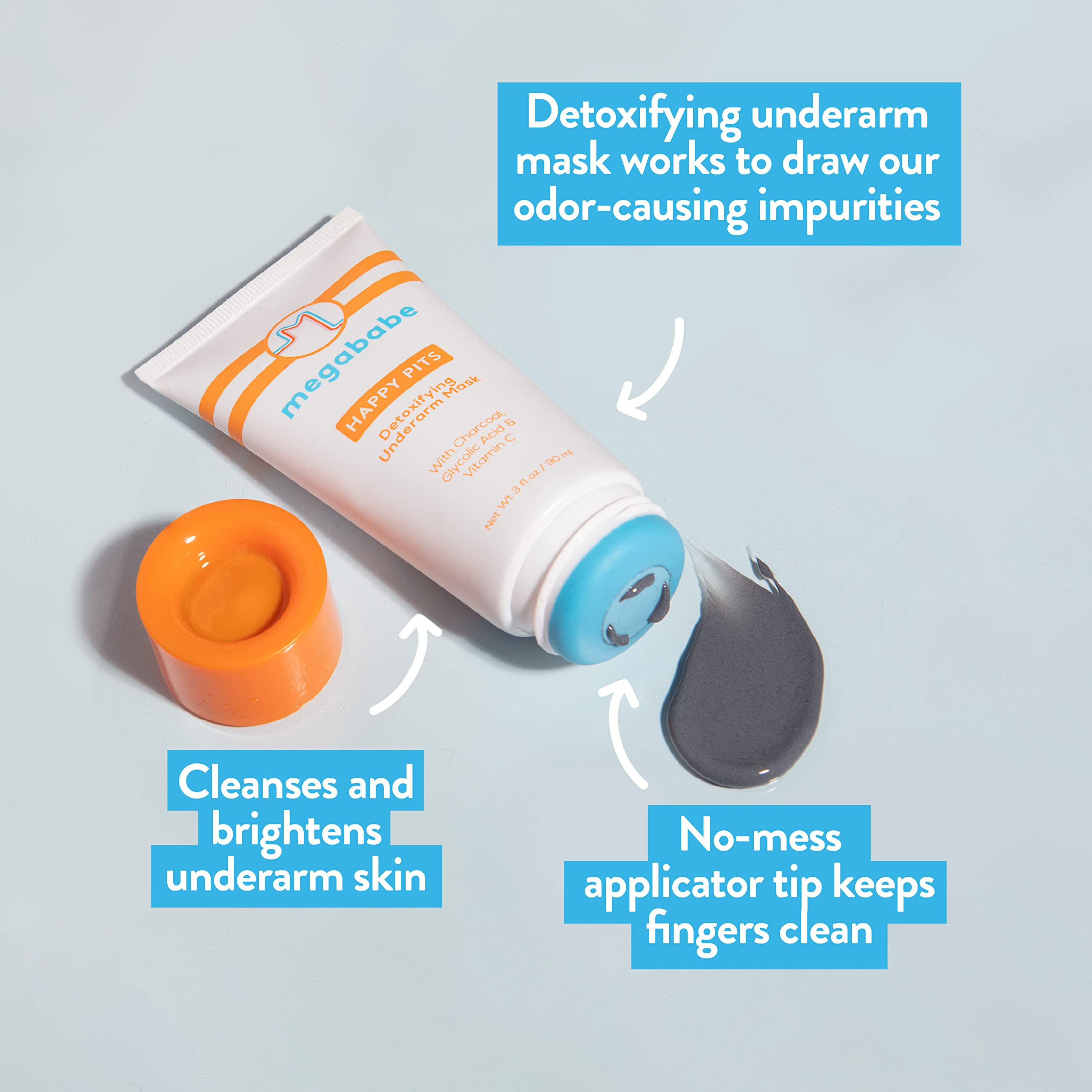 Megababe Happy Pits Detoxifying Underarm Mask with Charcoal, Glycolic Acid & Vitamin C