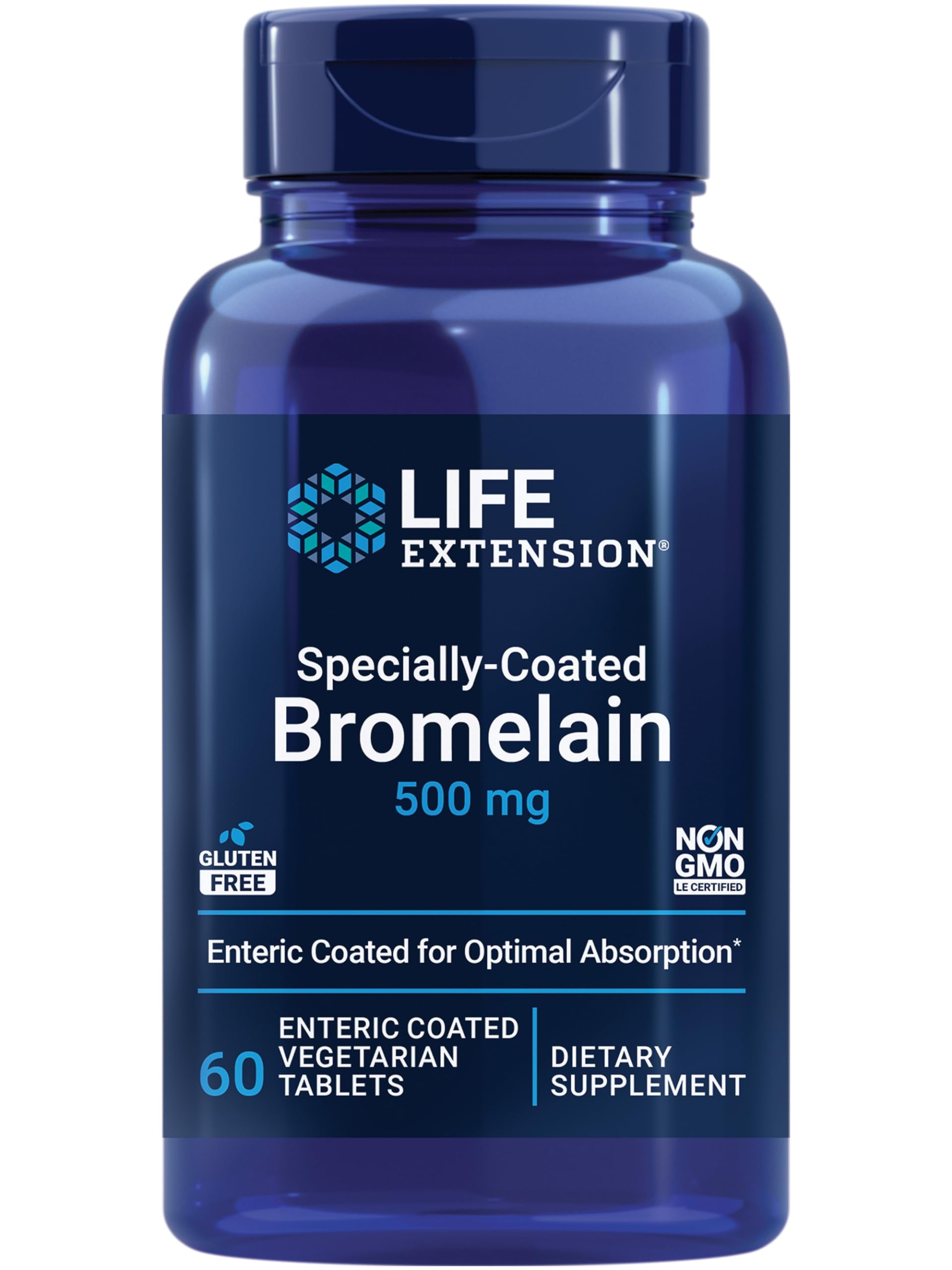 Life Extension Specially-Coated Bromelain, Pineapple Extract, Joint Health, Joint Comfort, Vegetarian, Gluten-Free, Non-GMO, 500 mg, 60 enteric-Coated Tablets