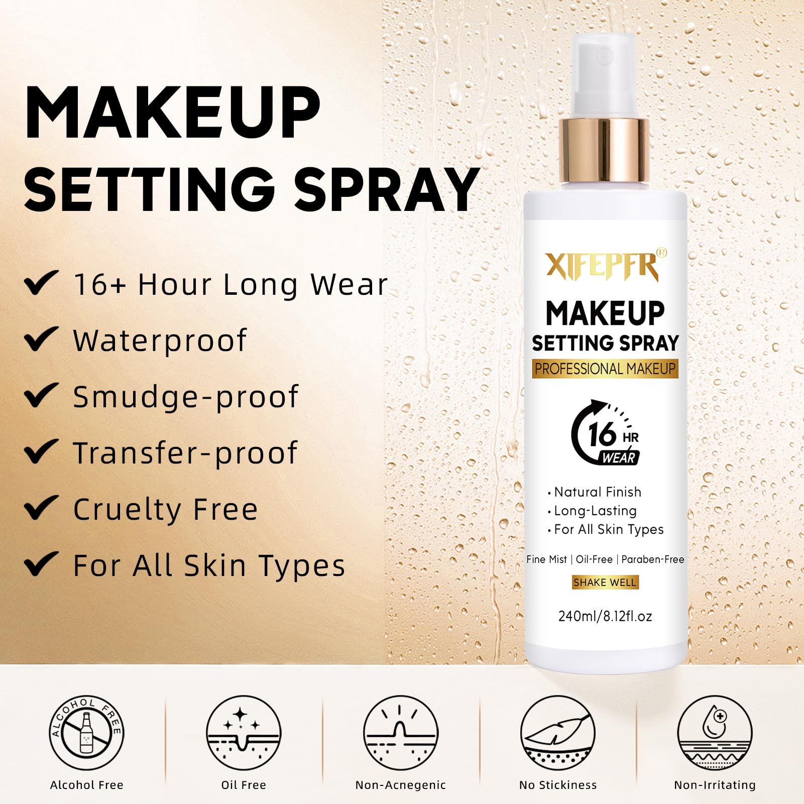 Xifepfr Makeup Setting Spray, 8.12 Fl Oz Matte Finishing Spray, Ultra Fine Setting Mist, Long Lasting Fixing Spray, Lightweight Oil Control Hydrating Refreshing Fast Drying, Vegan & Cruelty-Free
