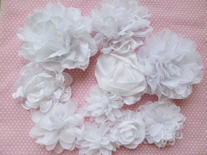YYCRAFT 15pcs White Chiffon Flower for Girls Headband Baby Flowers Bows,Crafts,Party Decoration(2-4.5)