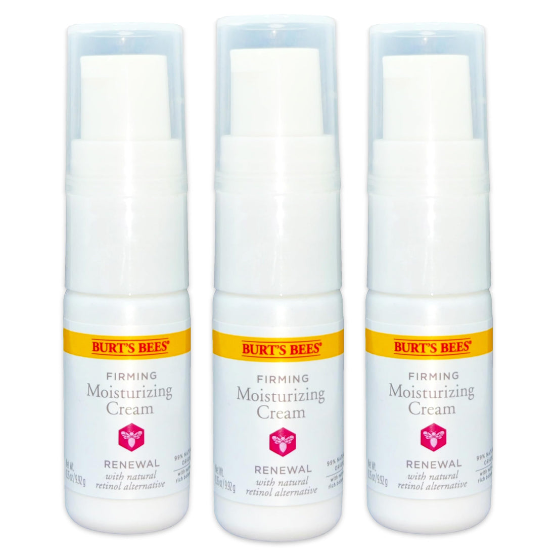 Burt's Bees Renewal Firming Moisturizing Cream, 3-Pack (0.35 oz Each), Hydrating Daily Moisturizer Facial Cream with Bakuchiol Natural Retinol Alternative, Fragrance Free, Travel Size