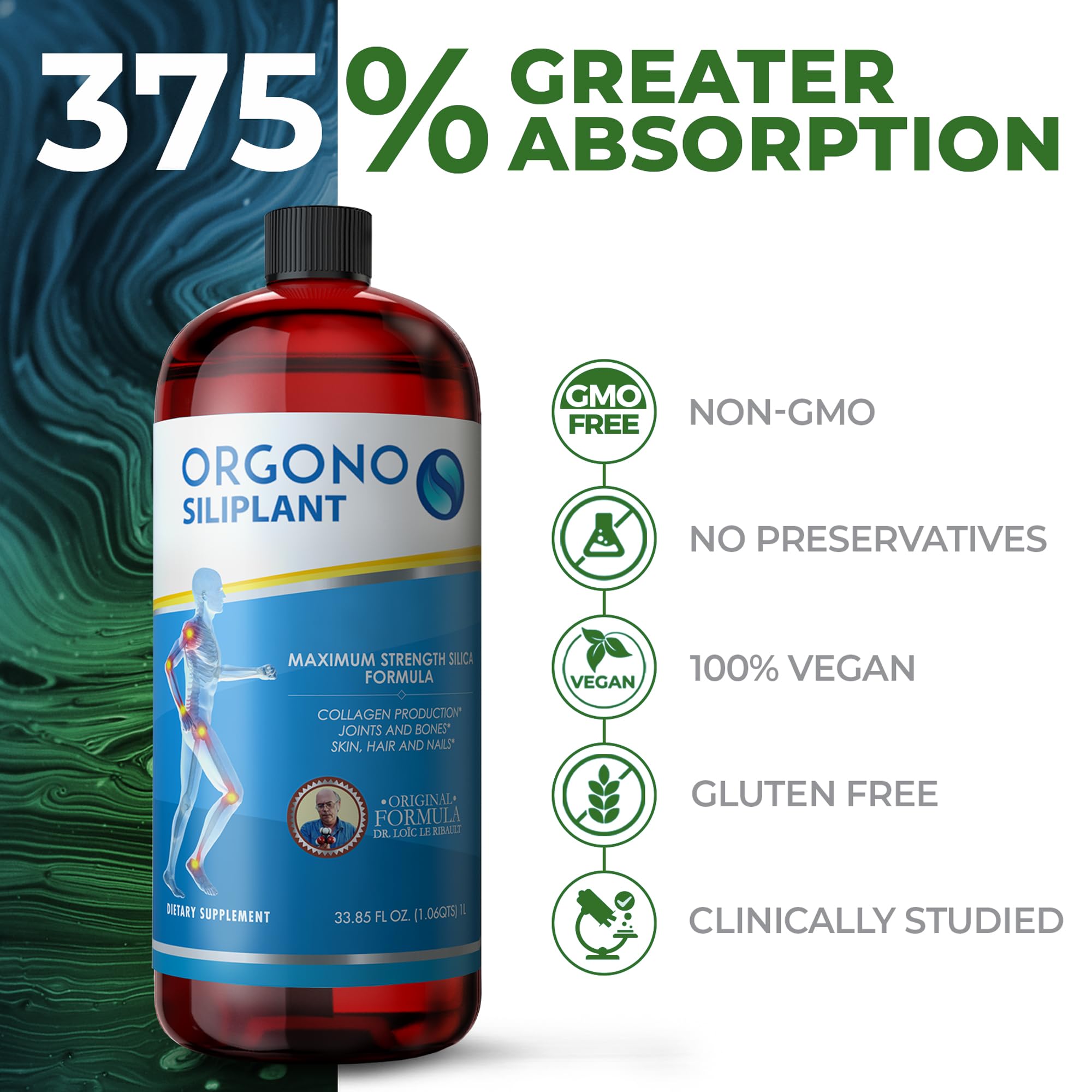 Orgono Siliplant | Vegan Collagen Booster | Supports Healthy Collagen and Elastin Production for Joint & Bone Support, Glowing Skin, Strong Hair & Nails. 66 Servings.