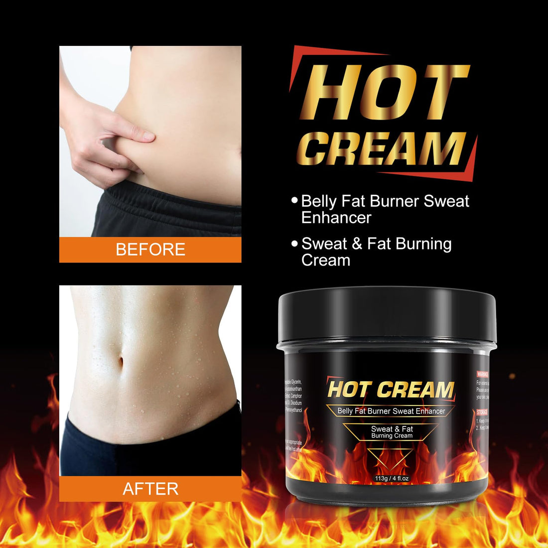 Generic Fat Burning Belly Cream, Hot Cream for Fat Burner, Cellulite Cream for Thighs, Sweat Cream for Women Men Weight Loss Thighs Belly Butt Firming Legs Slimming Cream