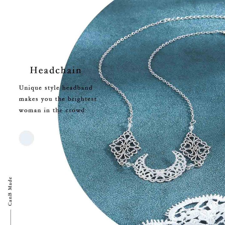 CanB Boho Moon Head chain Charm Vintage Hair Chain Festival Forehead Hair Jewelry Silver Gypsy Headpiece Hair Accessories for Women Girls