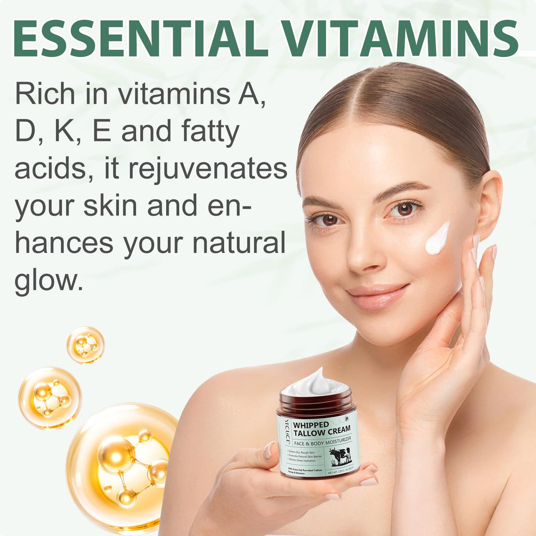 Nyloriaine 120g Beef Tallow for Skin Wild Honey Beewax Grassed Fed Tallow Whipped Cream, Deep Hydrating Body Lotion Face Moisturizer, Tallow and Honey Balm