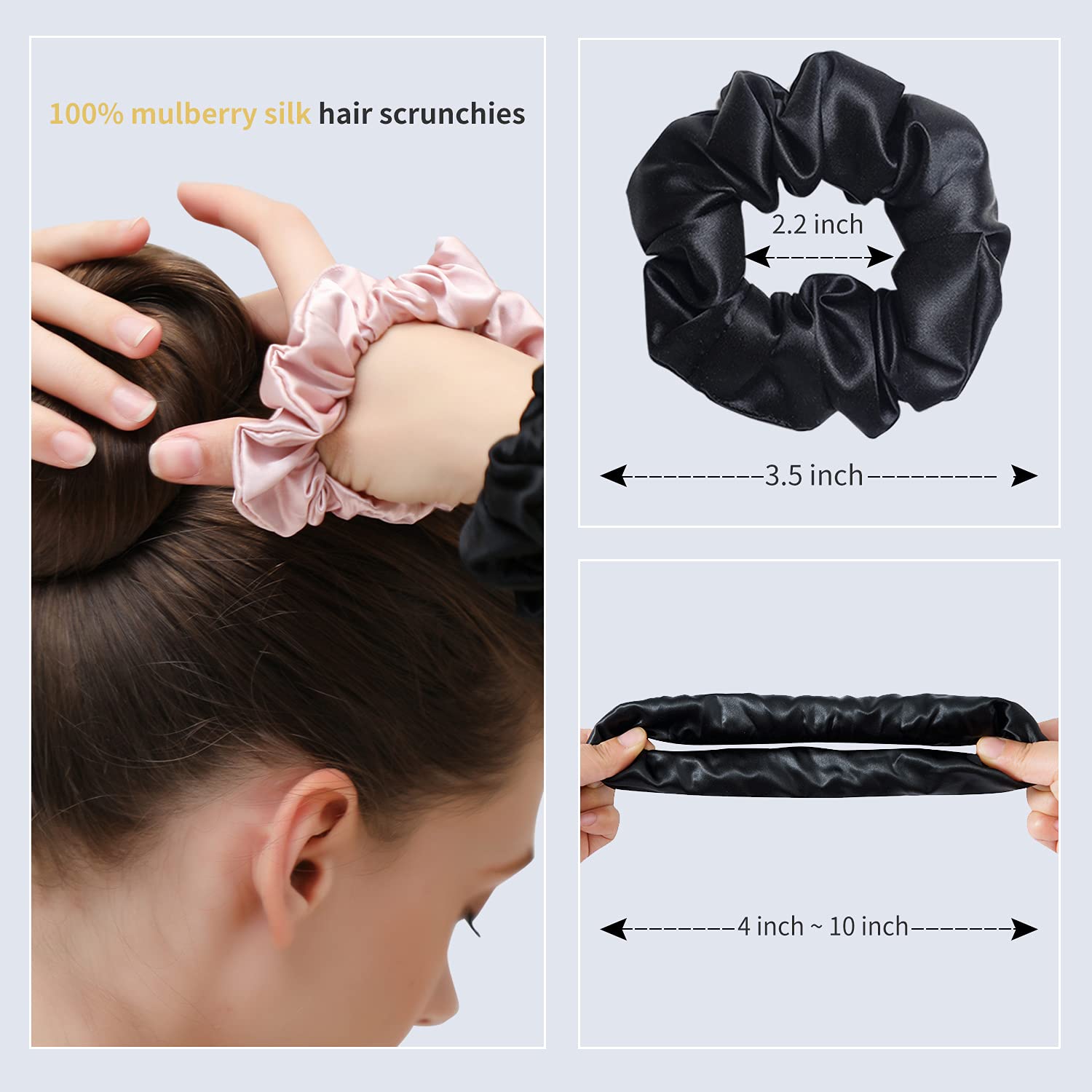 ZIMASILK 100% Mulberry Silk Hair Scrunchies,Best For Women And Girls’Hair.19MM Elastic Hair Bands for Ponytail Holder.Gentle And No hurt.(3 Packs, Burgundy, Black, Royal Blue)