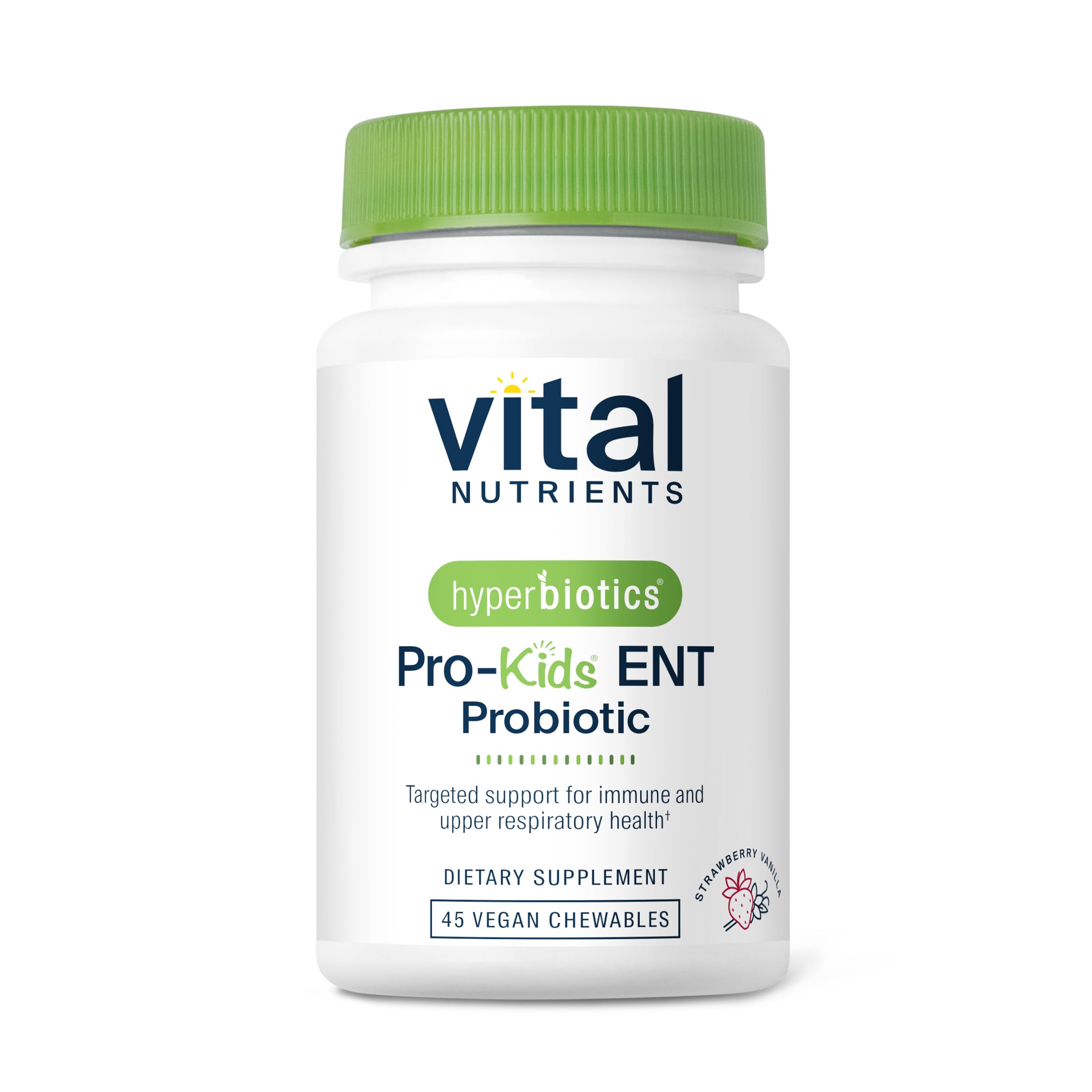 Hyperbiotics Vital Nutrients Pro Kids Probiotic ENT | Toddler Probiotics for Kids Ear, Nose and Throat | Targeted Immune and Digestive Health | Strawberry-Lemon 45 Sugar-Free Chewable Tablets