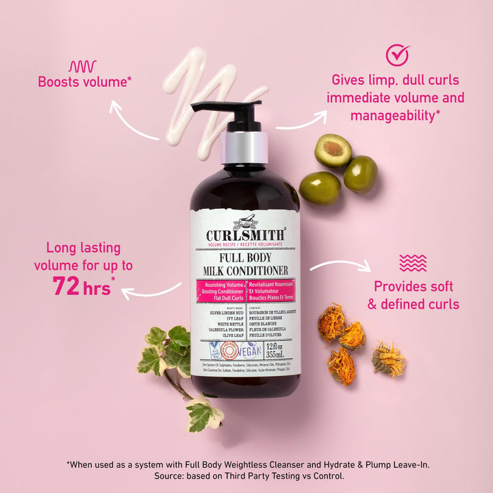 CURLSMITH - Full Body Milk Hair Conditioner, Volumizing and Hydrating for Wavy, Curly or Coily Hair, Vegan (355ml/12fl oz)