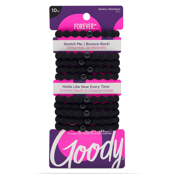 Goody Forever Ouchless Elastic Fine Hair Tie - 10 Count, Black - 4MM for Fine Hair - Hair Accessories for Women and Girls - Perfect for Long Lasting Braids, Ponytails and More