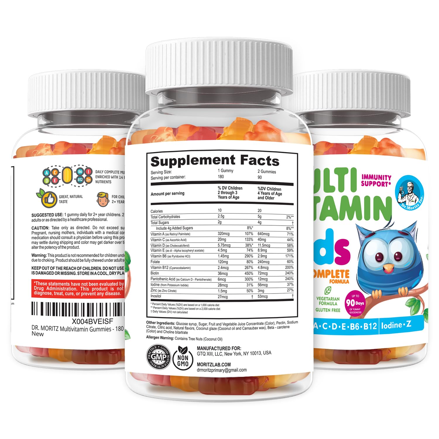 DR. MORITZ Kids Multivitamin Gummies - with Kids Vitamins A C D E B6 B12 Zinc & More- Complete Daily Support- Vegetarian & Non-GMO Multivitamins for Children (180 Count)