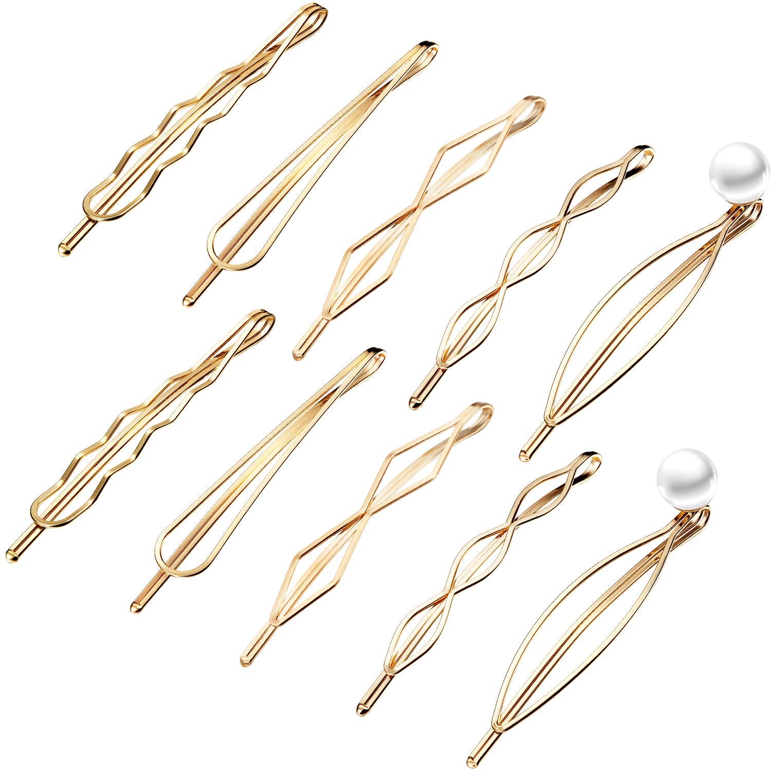 10 Pieces Geometric Metal Hair Clips Minimalist Dainty Hair Barrettes Metal Hair Accessories for Women Headwear Accessories, 5 Styles (Gold)