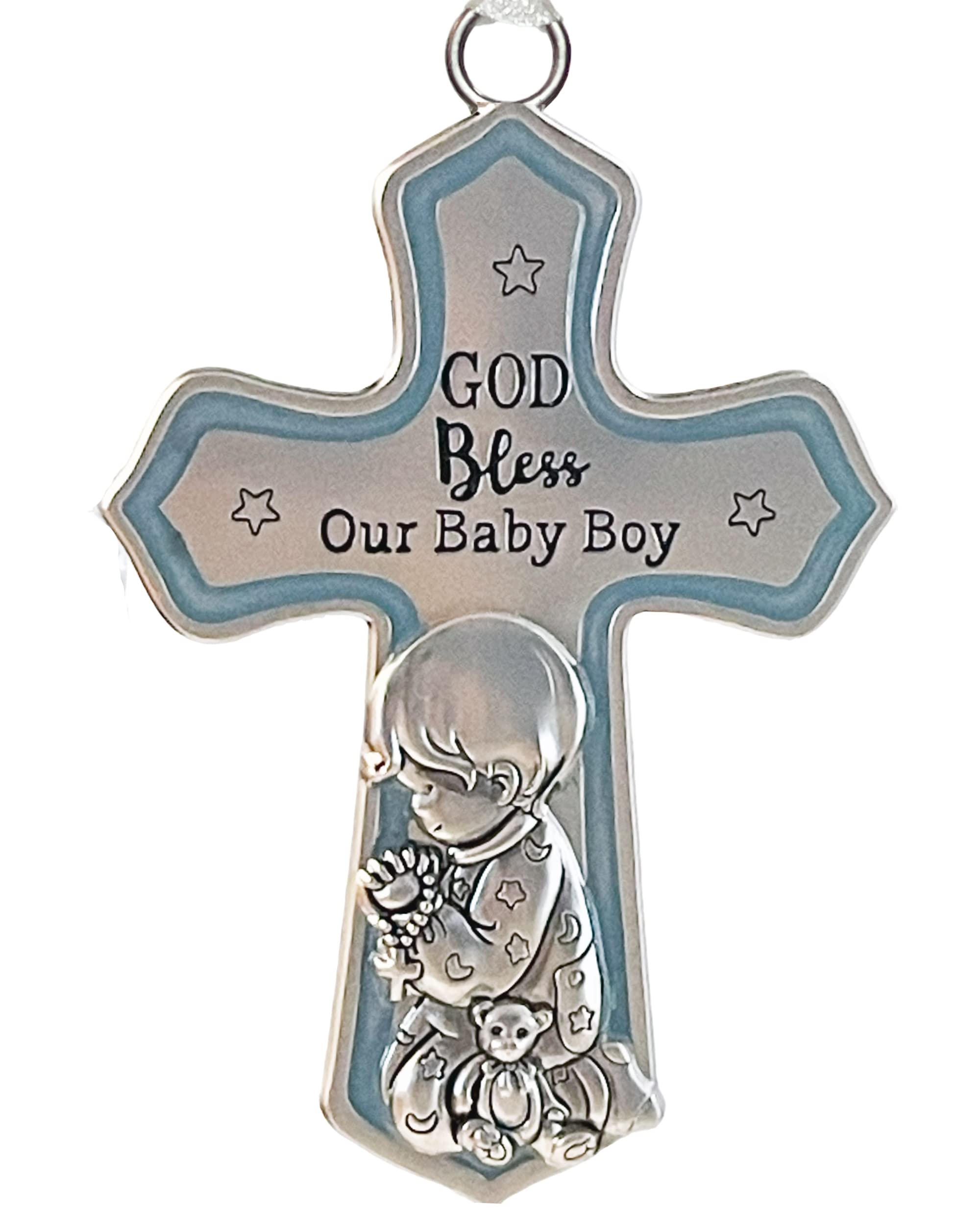 Ganz Ornate Crib Cross Baby Boy Baptism Gifts for Boy, Christening Gifts for Boys, Baptismal Gifts for Boys, Baby Shower Crib Medal Praying Boy, God Bless Our Baby Boy Nursery Wall Cross Décor