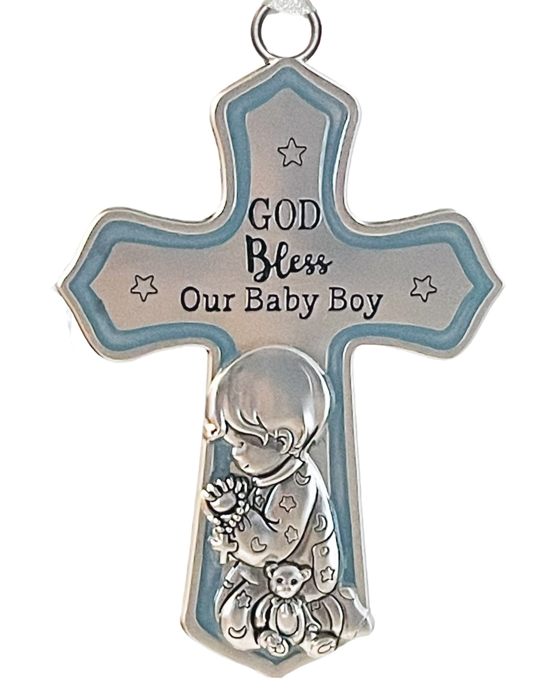 Ganz Ornate Crib Cross Baby Boy Baptism Gifts for Boy, Christening Gifts for Boys, Baptismal Gifts for Boys, Baby Shower Crib Medal Praying Boy, God Bless Our Baby Boy Nursery Wall Cross Décor