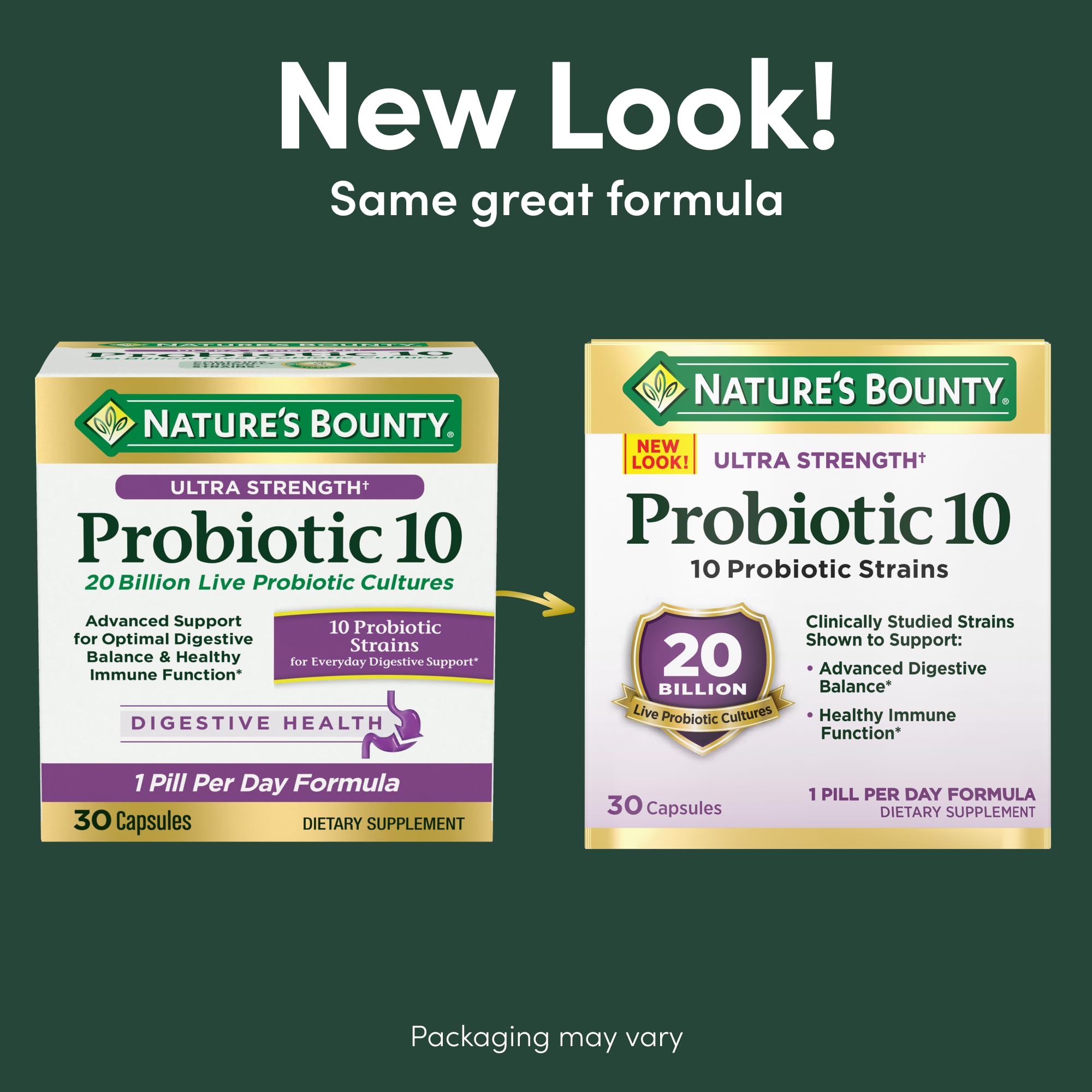 Nature’s Bounty Probiotic 10, Ultra Strength Daily Probiotic Supplement, Support for Digestive, Immune and Upper Respiratory Health, 1 Pack, 30 Capsules
