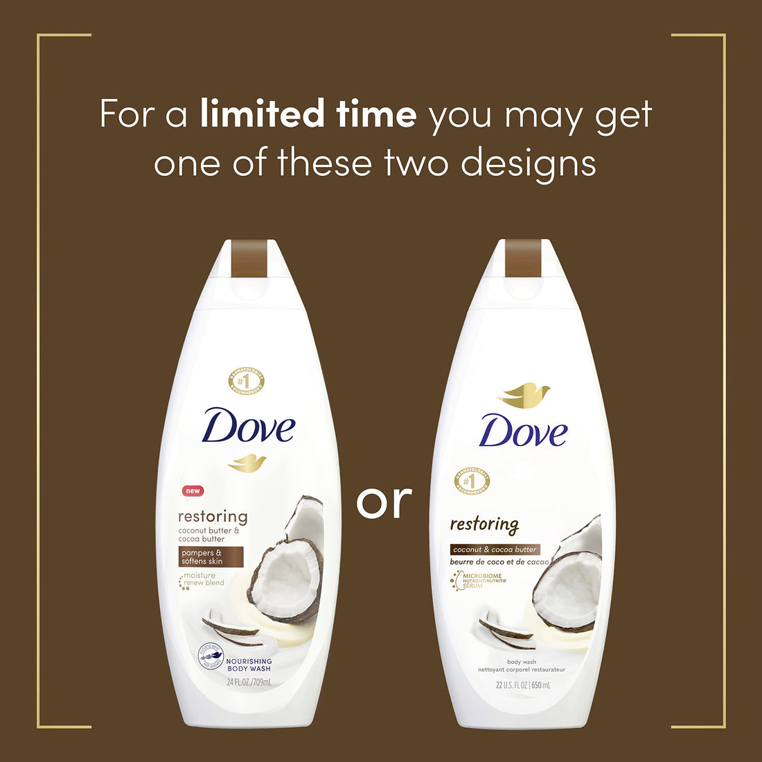 Dove Purely Pampering Body Wash for Dry Skin Coconut Butter and Cocoa Butter Effectively Washes Away Bacteria While Nourishing Your Skin 22 oz, 4 count