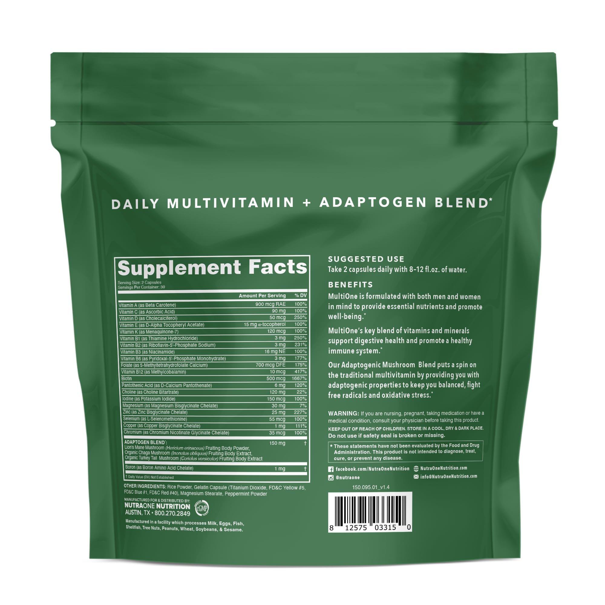 MultiOne Men & Women’s Daily Multivitamin - Essential Nutrients and Minerals for Optimal Health (60 Capsules)