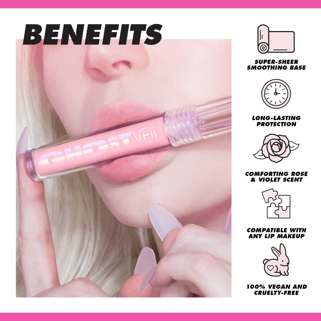 Lime Crime Ghost Veil Lip Primer, Translucent Sheer Pink - Extends the Life of Lipstick & Gloss - Prevents Feathering, Fading & Flaking - Violet & Rose Scent - Vegan, Cruelty Free - 0.12 oz