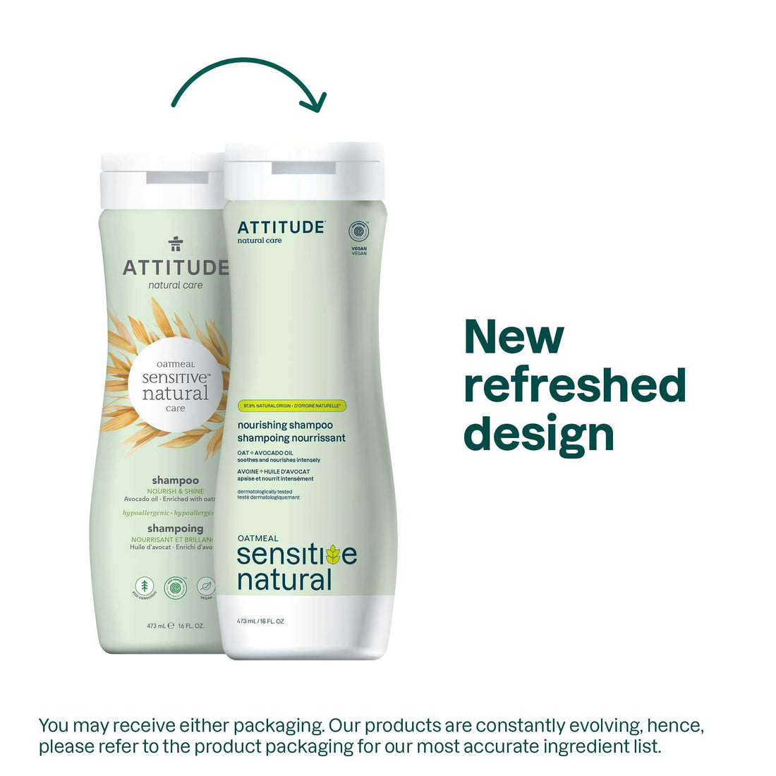ATTITUDE Hair Shampoo for Sensitive Dry Scalp, EWG Verified, Soothing Oat, Dry and Damaged Hair, Naturally Derived Ingredients, Vegan and Plant-Based, Nourishing, Avocado Oil, 16 Fl Oz