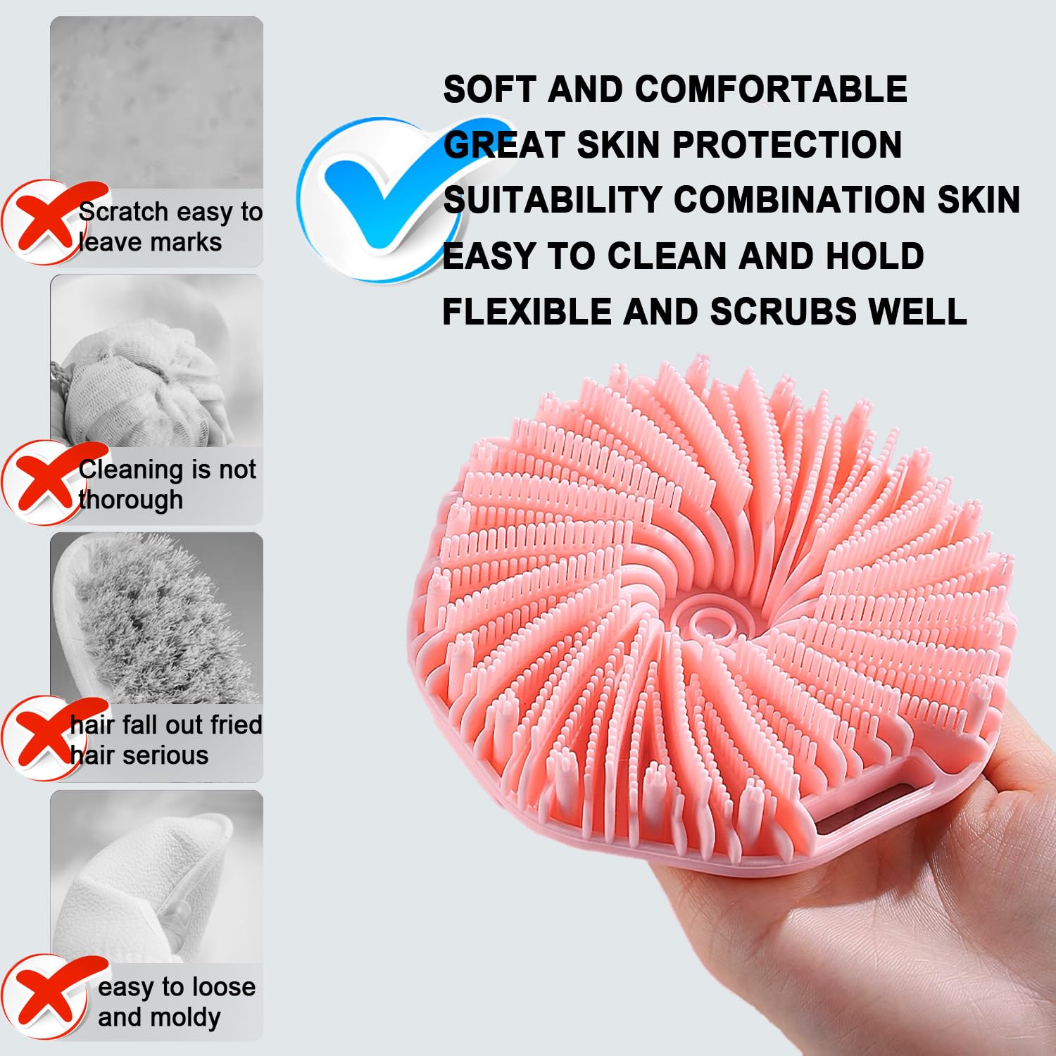 Silicone Body Scrubber, Exfoliating Body Scrubber for Sensitive Skin, Non-Slip Shower Scrubber for Body, Silicone Body Brush for Showering, Charcoal, Effective Showering Exfoliation, Gentle Massage