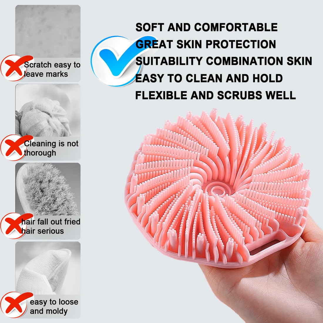 Silicone Body Scrubber, Exfoliating Body Scrubber for Sensitive Skin, Non-Slip Shower Scrubber for Body, Silicone Body Brush for Showering, Charcoal, Effective Showering Exfoliation, Gentle Massage