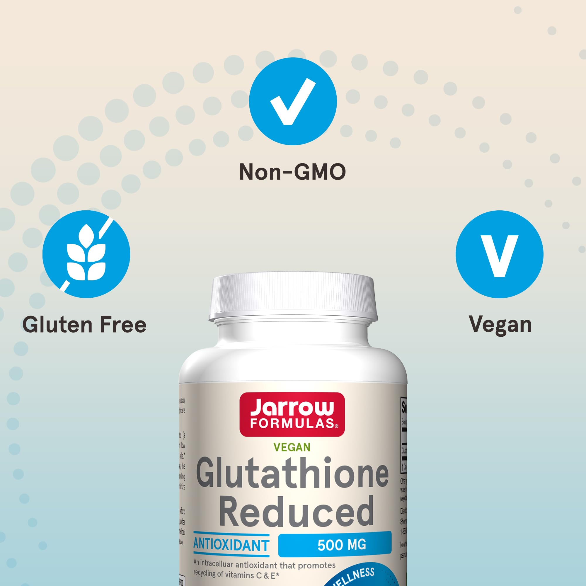 Jarrow Formulas Glutathione Reduced 500 mg - 120 Veggie Caps - Pharmaceutical Grade Glutathione - Intracellular Antioxidant - Bolsters Regeneration of Vitamin C & E Levels in Body - 120 Servings