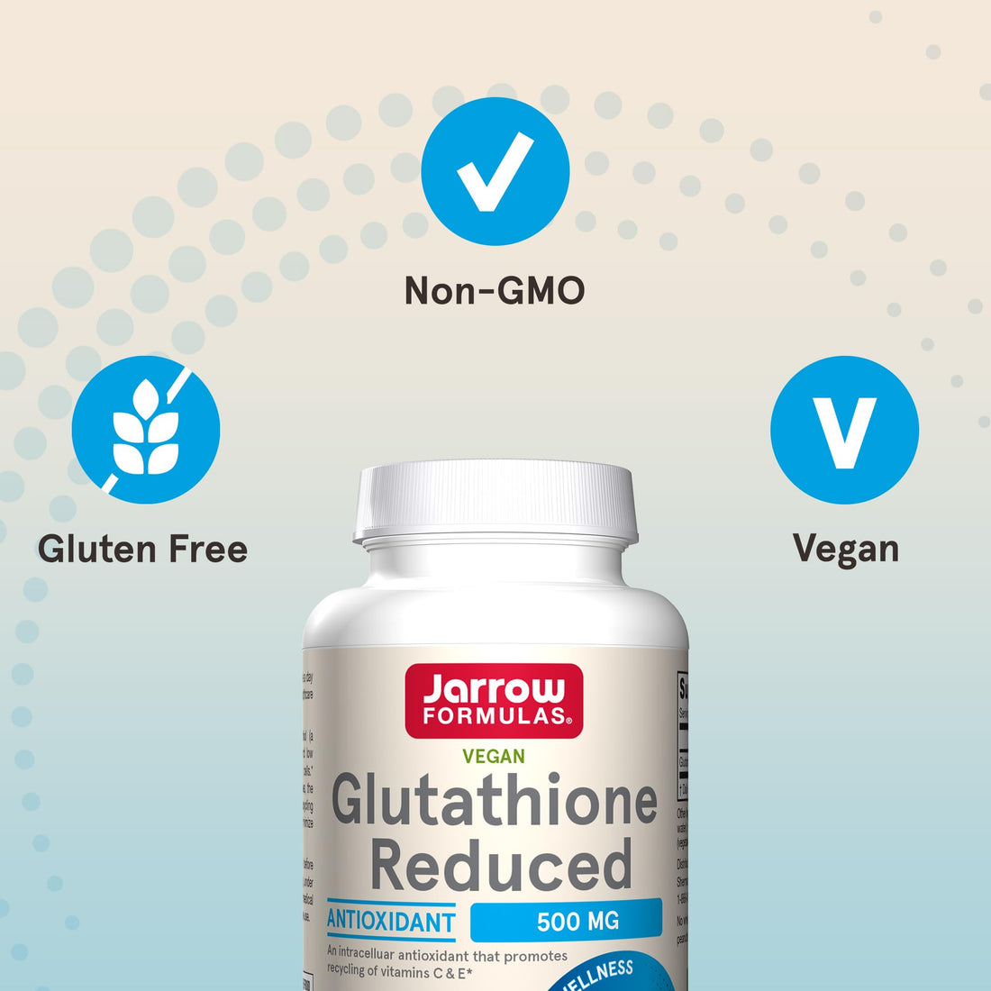 Jarrow Formulas Glutathione Reduced 500 mg - 120 Veggie Caps - Pharmaceutical Grade Glutathione - Intracellular Antioxidant - Bolsters Regeneration of Vitamin C & E Levels in Body - 120 Servings