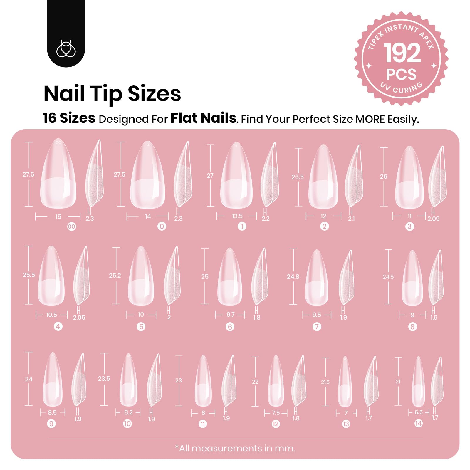 Beetles Tipex Instant Apex Nail Tips Halloween Nails, Stiletto Medium, 192pcs 16 Sizes, Pre-Building Pre-Etched Strong Thicker Strong Acrylic Tips