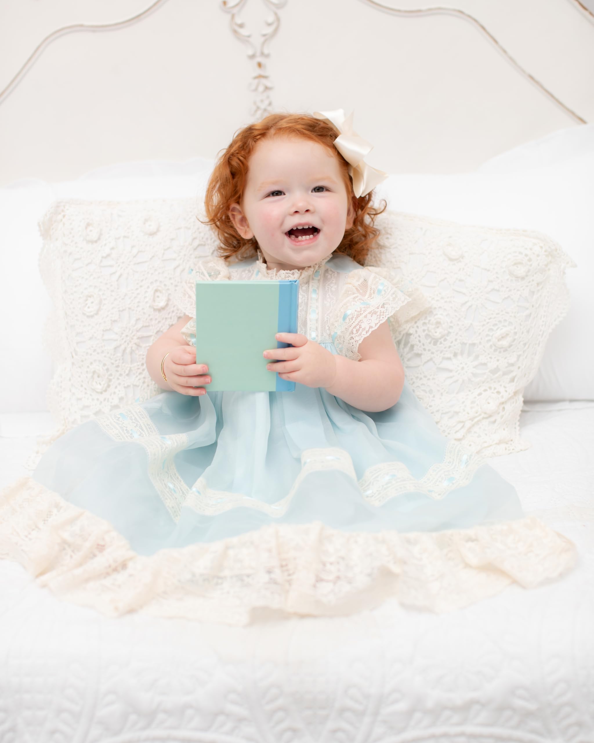 Wee Ones Girls' Classic French Satin Hair Bow on a WeeStay Clip and Knot Wrap, Medium, Ecru